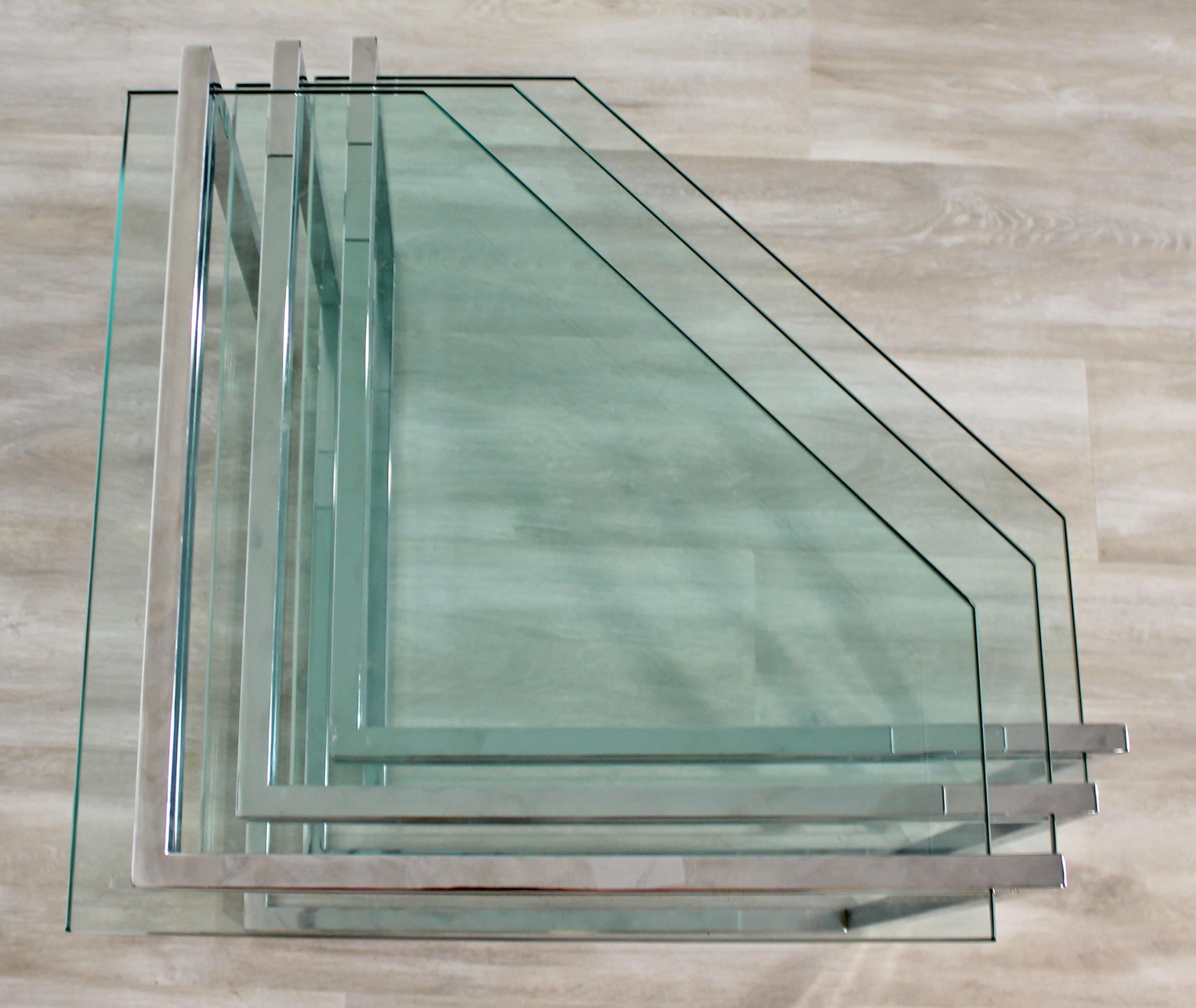 Mid-Century Modern Set of 3 Nesting Side Tables Cantilever Chrome & Glass, 1970s 3
