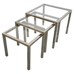Set aus 3 verschachtelten Tischen aus Chrom mit Glasplatten, Mid-Century Modern