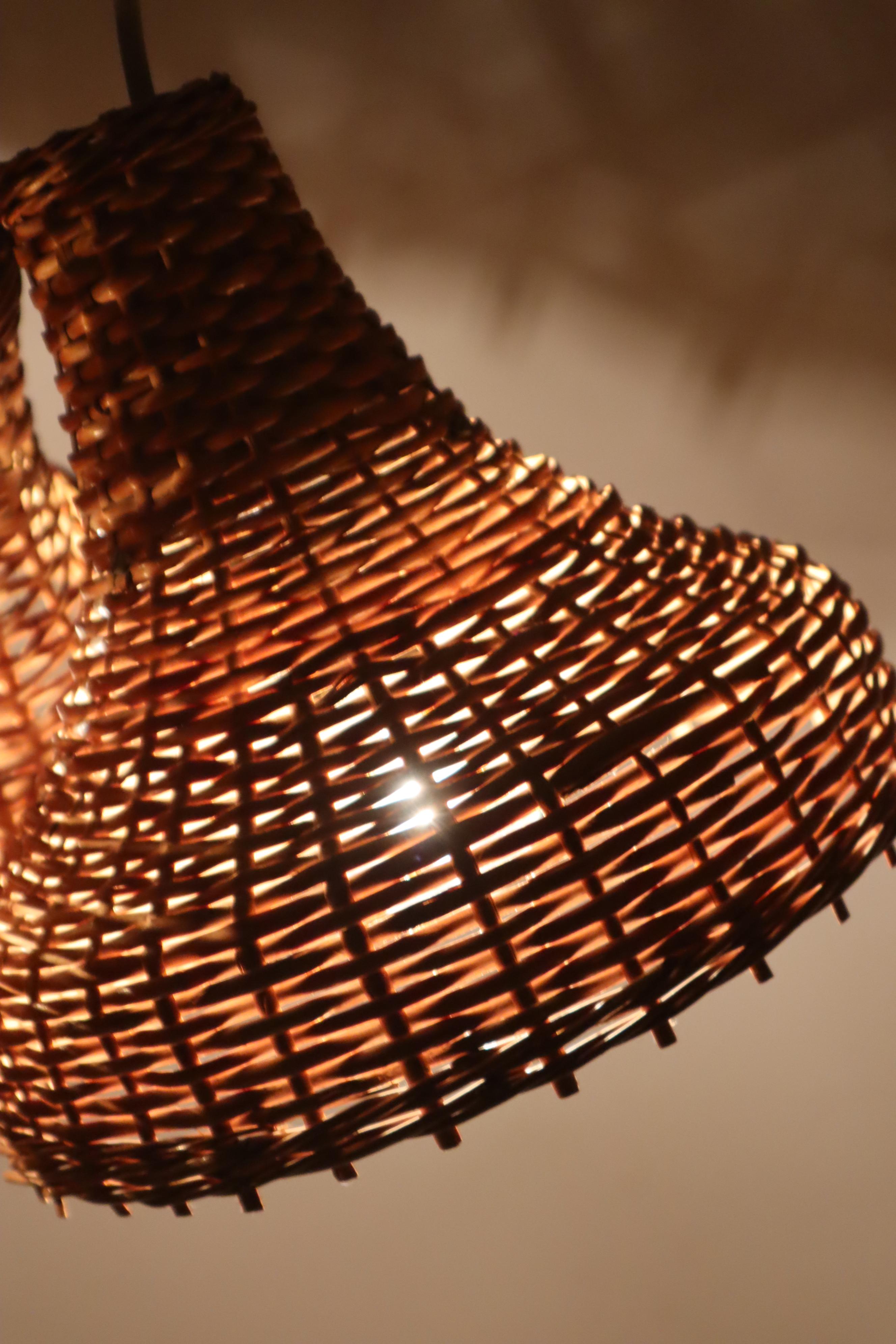 Metà XX secolo Set di 3 lampade a sospensione in rattan, Germania, 1960 in vendita