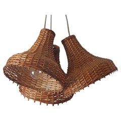 Mid-Century modern set of 3 pendant lights made of rattan, Germany 1960