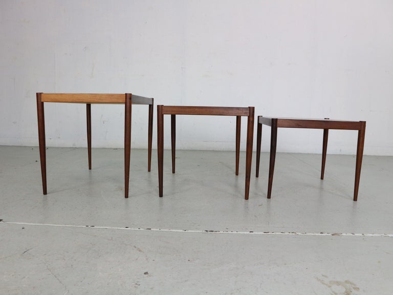 Mid-Century Modern Set of 3 Rosewood Nesting Tables, 1960s, Denmark For Sale 4