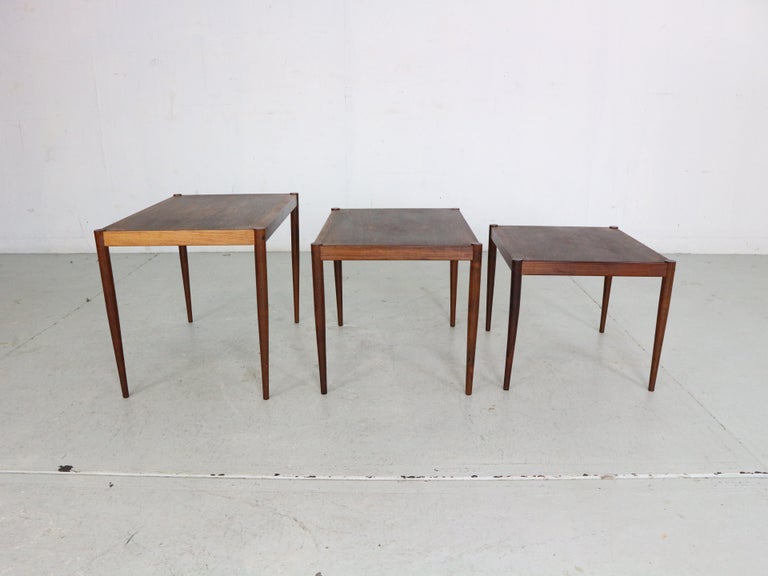 Mid-Century Modern Set of 3 Rosewood Nesting Tables, 1960s, Denmark For Sale 5