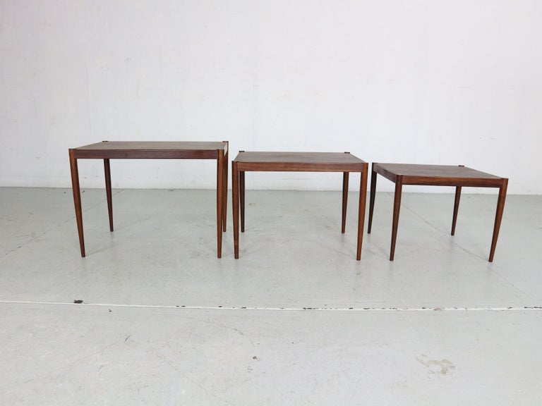 Mid-Century Modern Set of 3 Rosewood Nesting Tables, 1960s, Denmark For Sale 6