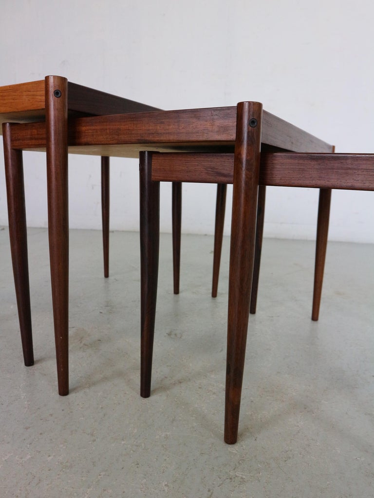 Mid-Century Modern Set of 3 Rosewood Nesting Tables, 1960s, Denmark For Sale 12