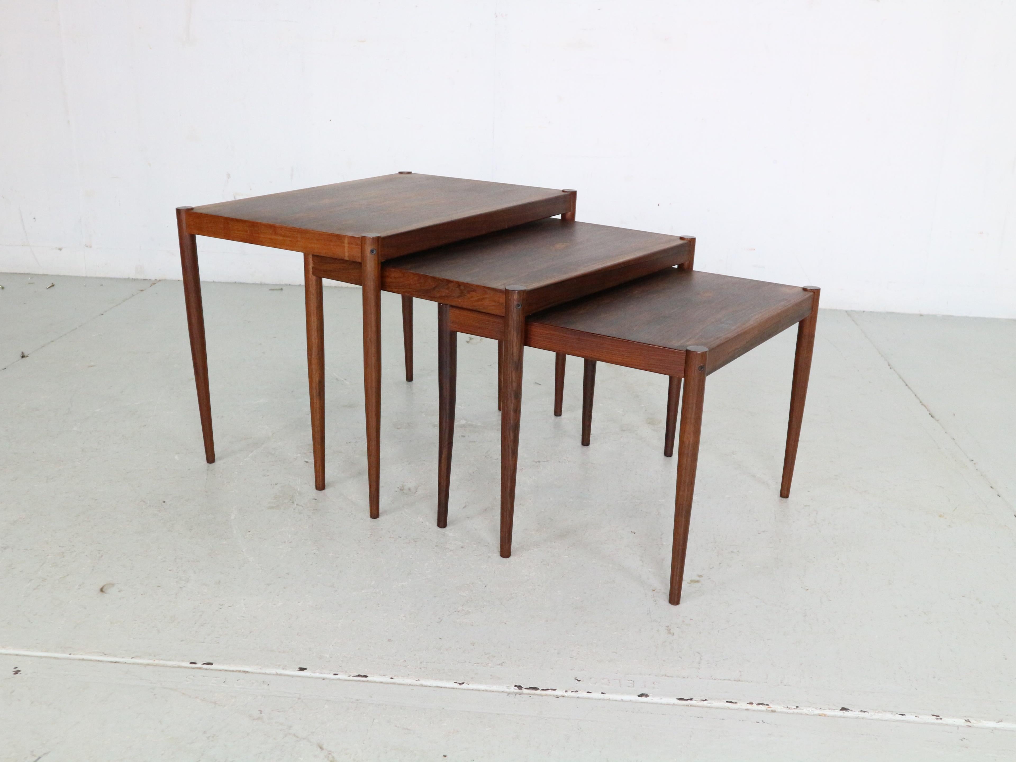 Scandinavian Modern Mid-Century Modern Set of 3 Rosewood Nesting Tables, 1960s, Denmark
