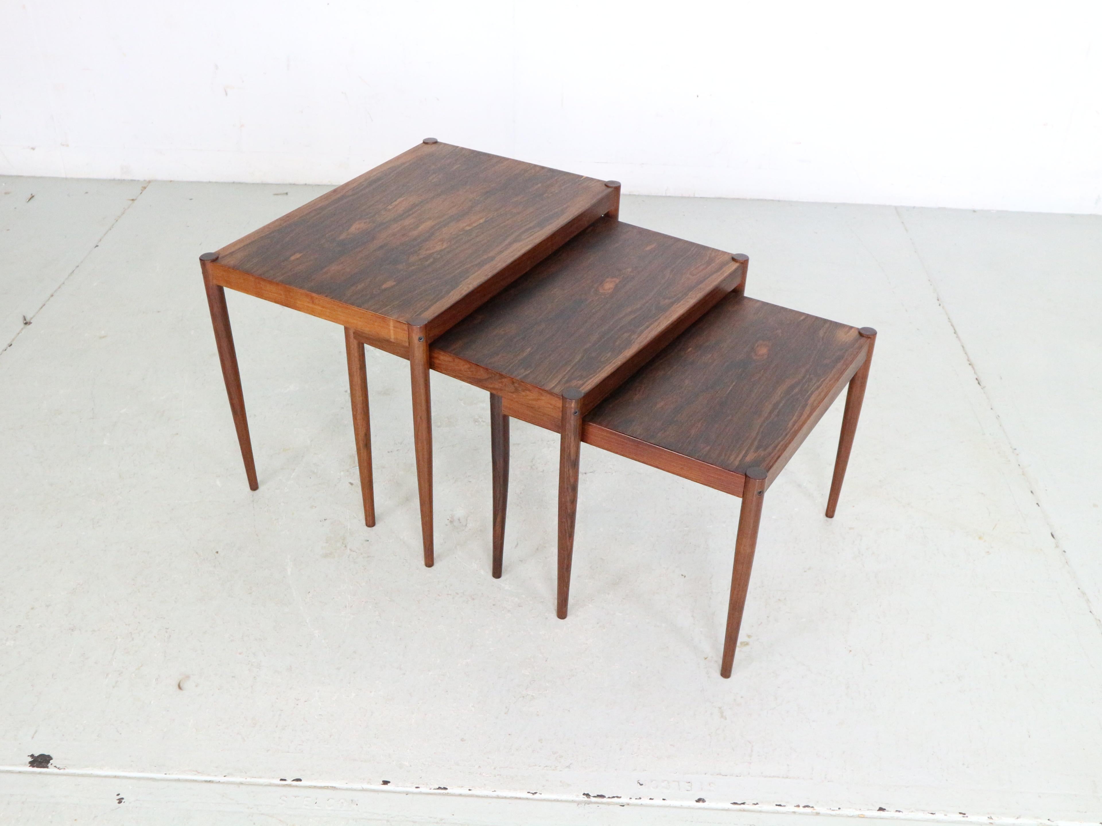 Danish Mid-Century Modern Set of 3 Rosewood Nesting Tables, 1960s, Denmark