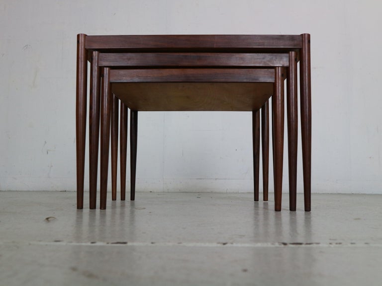 Mid-20th Century Mid-Century Modern Set of 3 Rosewood Nesting Tables, 1960s, Denmark For Sale
