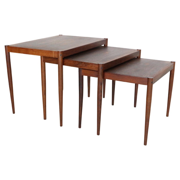 Mid-Century Modern Set of 3 Rosewood Nesting Tables, 1960s, Denmark For Sale