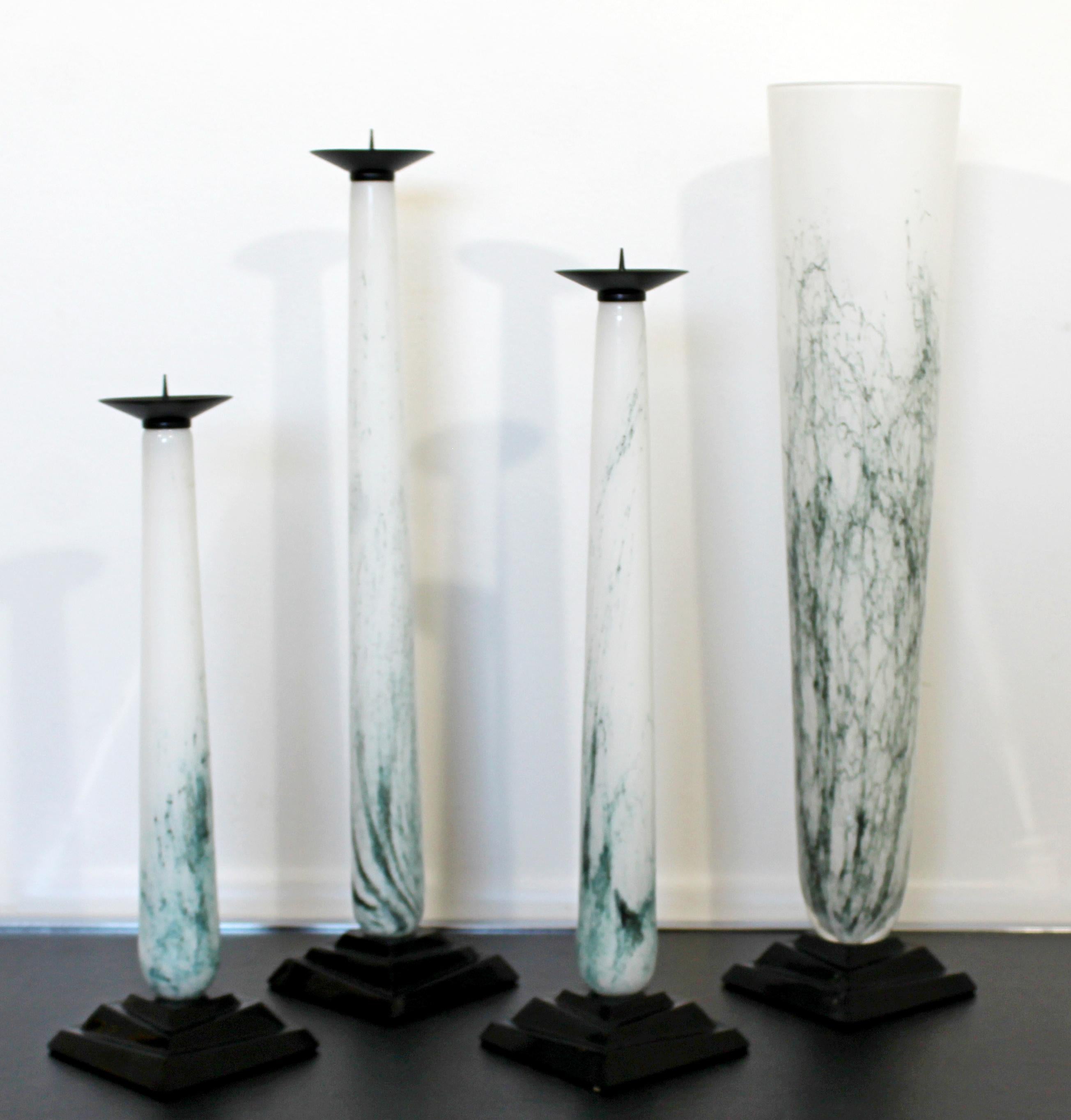 Italian Mid-Century Modern Set of 3 Seguso Vetri D'Arte Glass Candlesticks Vase Signed For Sale