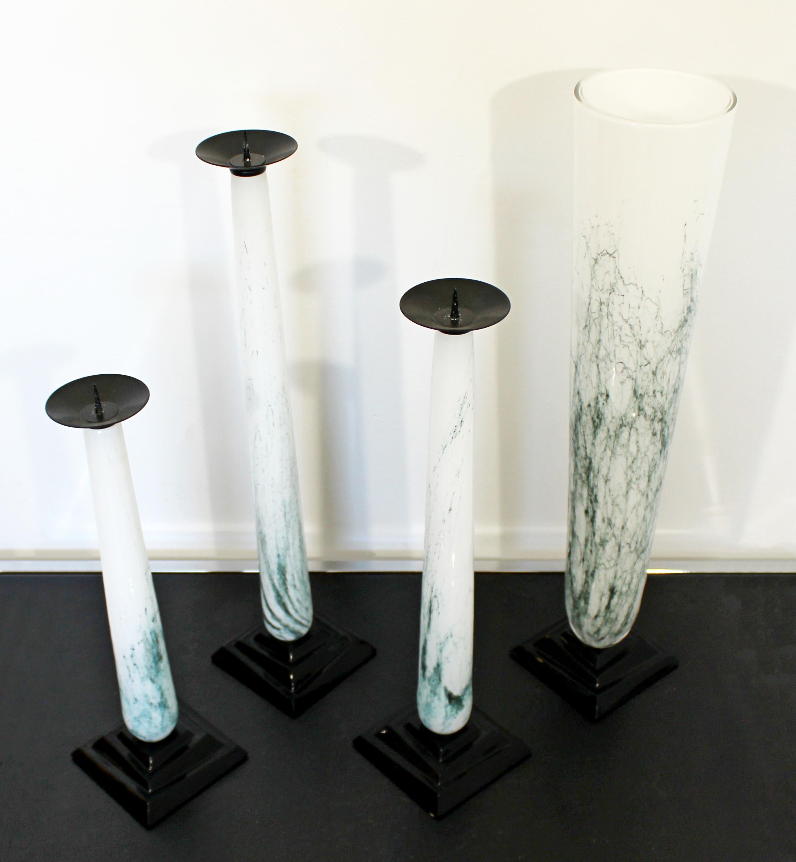Mid-Century Modern Set of 3 Seguso Vetri D'Arte Glass Candlesticks Vase Signed In Good Condition For Sale In Keego Harbor, MI