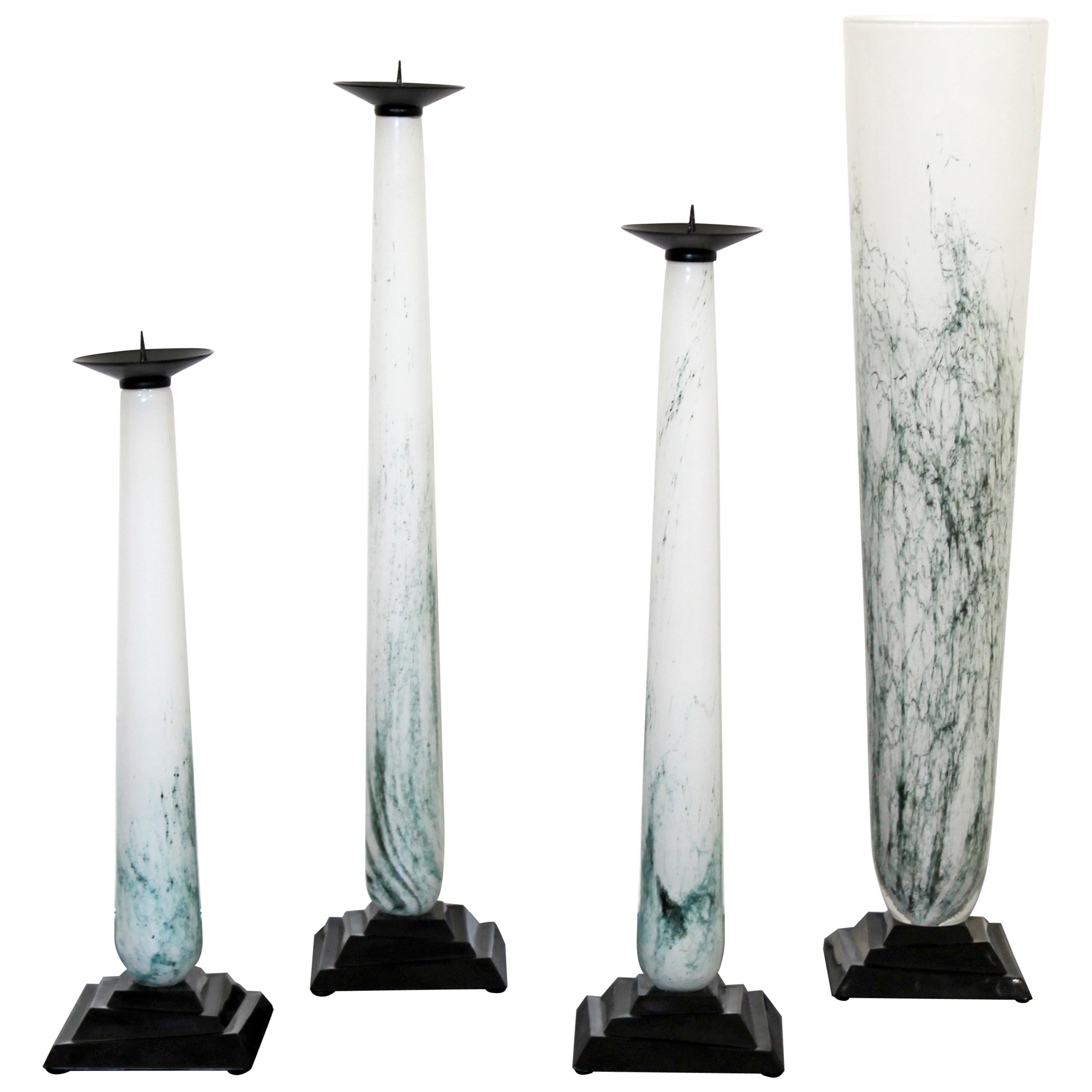 Mid-Century Modern Set of 3 Seguso Vetri D'Arte Glass Candlesticks Vase Signed