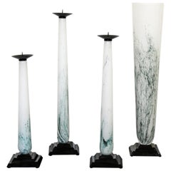 Vintage Mid-Century Modern Set of 3 Seguso Vetri D'Arte Glass Candlesticks Vase Signed