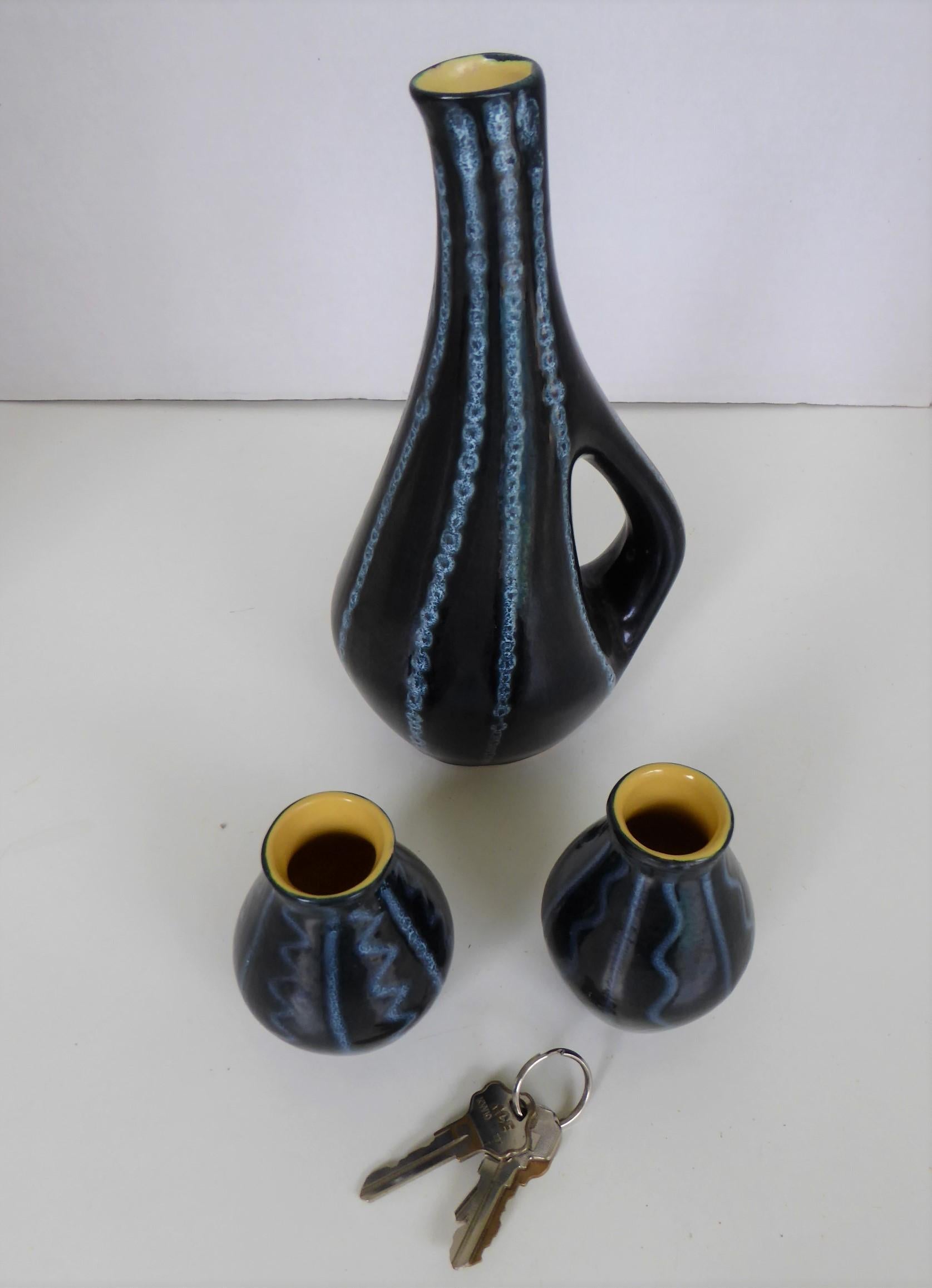 Ceramic Mid-Century Modern Set of 3 Vases by Tofej Keramiauzen, Hungary, 1950s