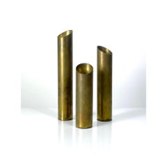 Mid Century Modern Set of 3 Vintage Cylinder Candlesticks in Brass circa 1960s