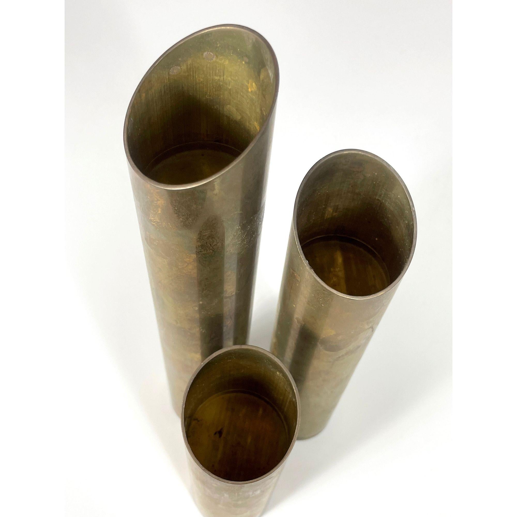 Set di 3 candelieri a cilindro d'epoca in ottone del Mid Century Modern, circa 1960 in vendita 1