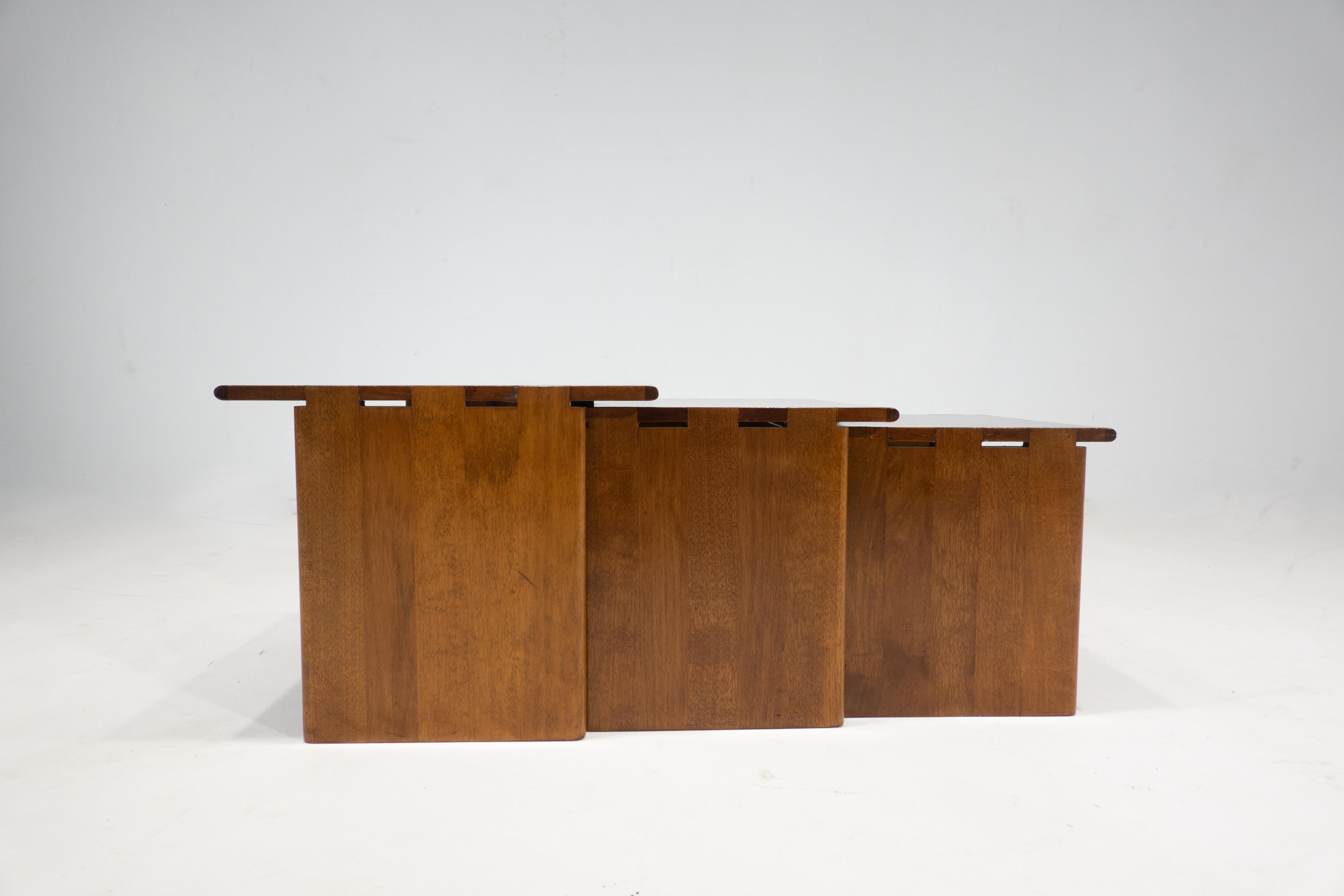 Mid-20th Century Mid-Century Modern Set of 3 Wooden Nesting Tables, Italy, 1960s