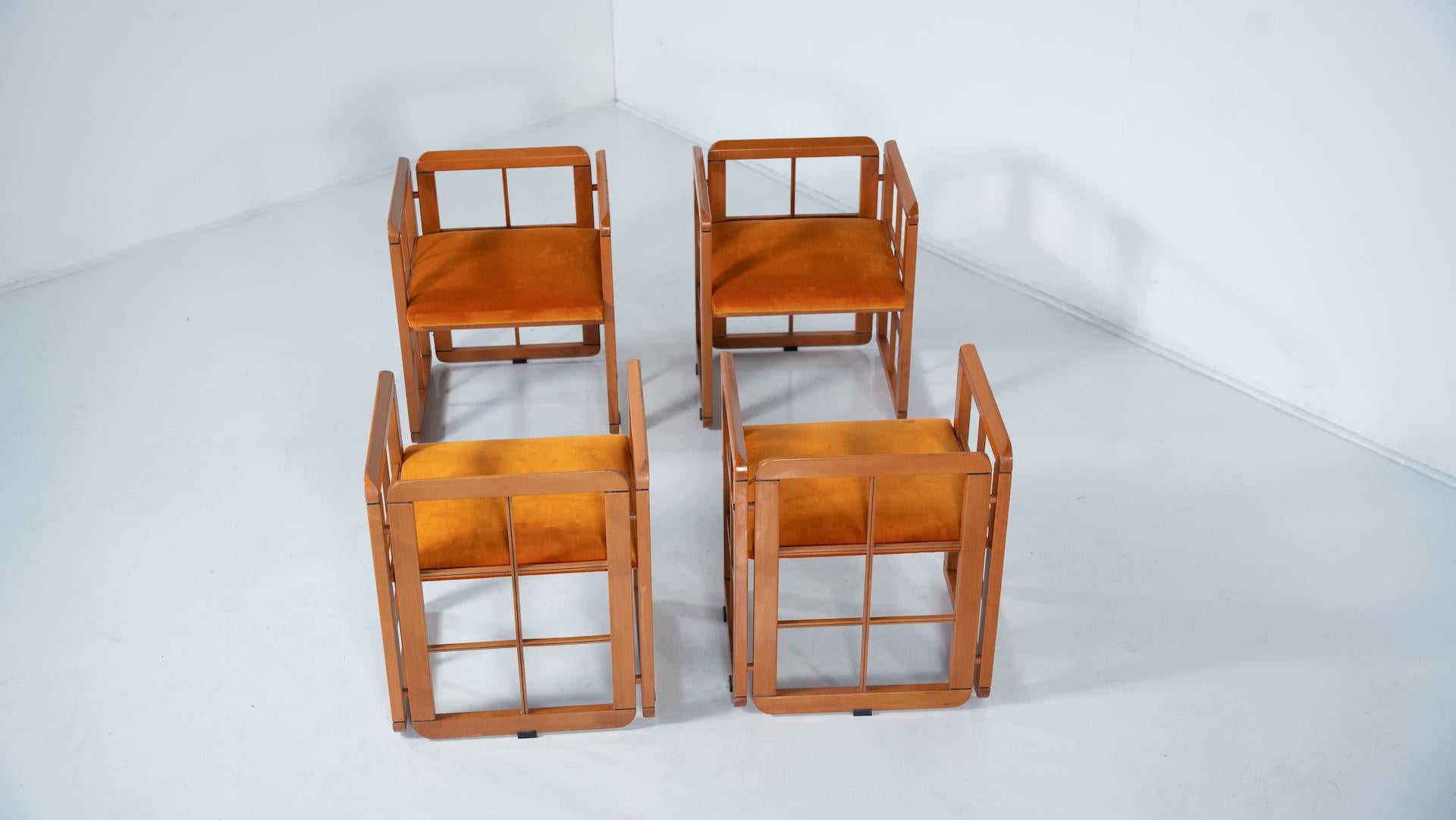 Ensemble de 4 fauteuils de Franco Poldarreti Caccia alla Volpe, Italie, années 1980