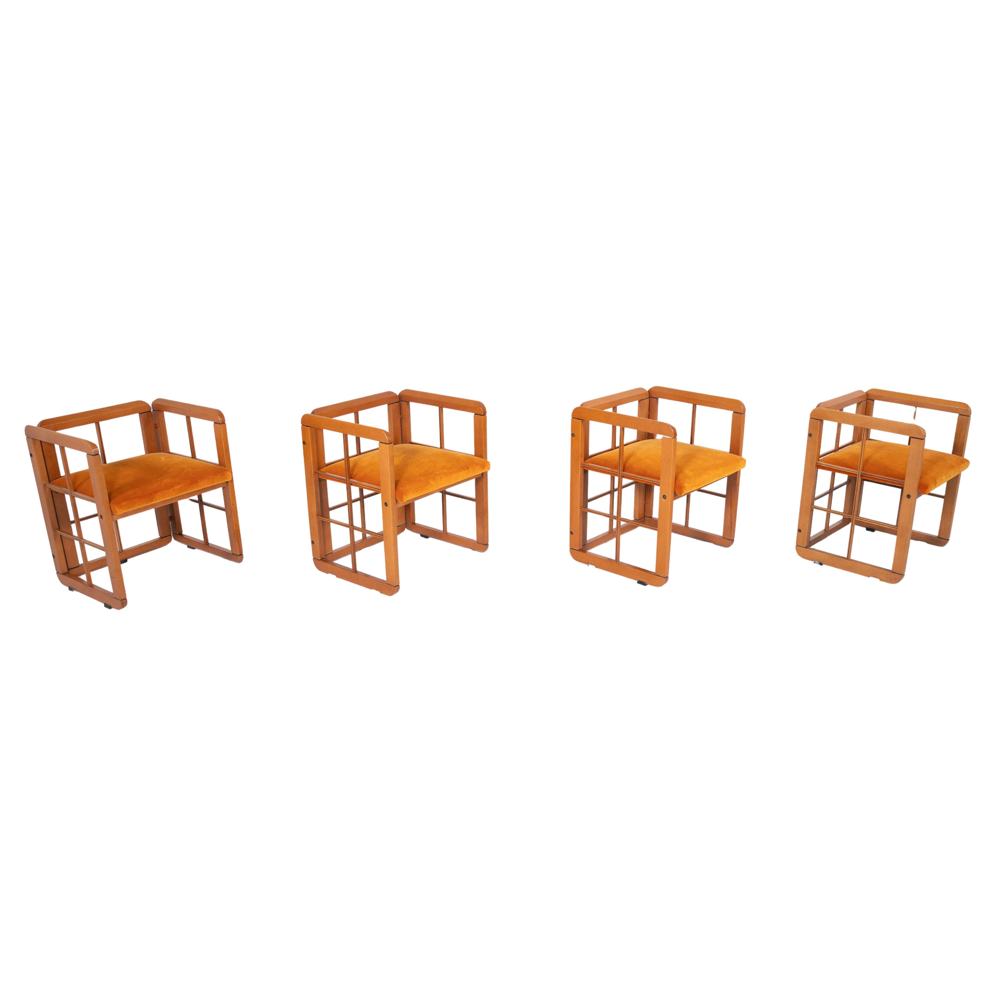Ensemble de 4 fauteuils modernes du milieu du siècle dernier par Franco Poldarreti Caccia alla Volpe en vente