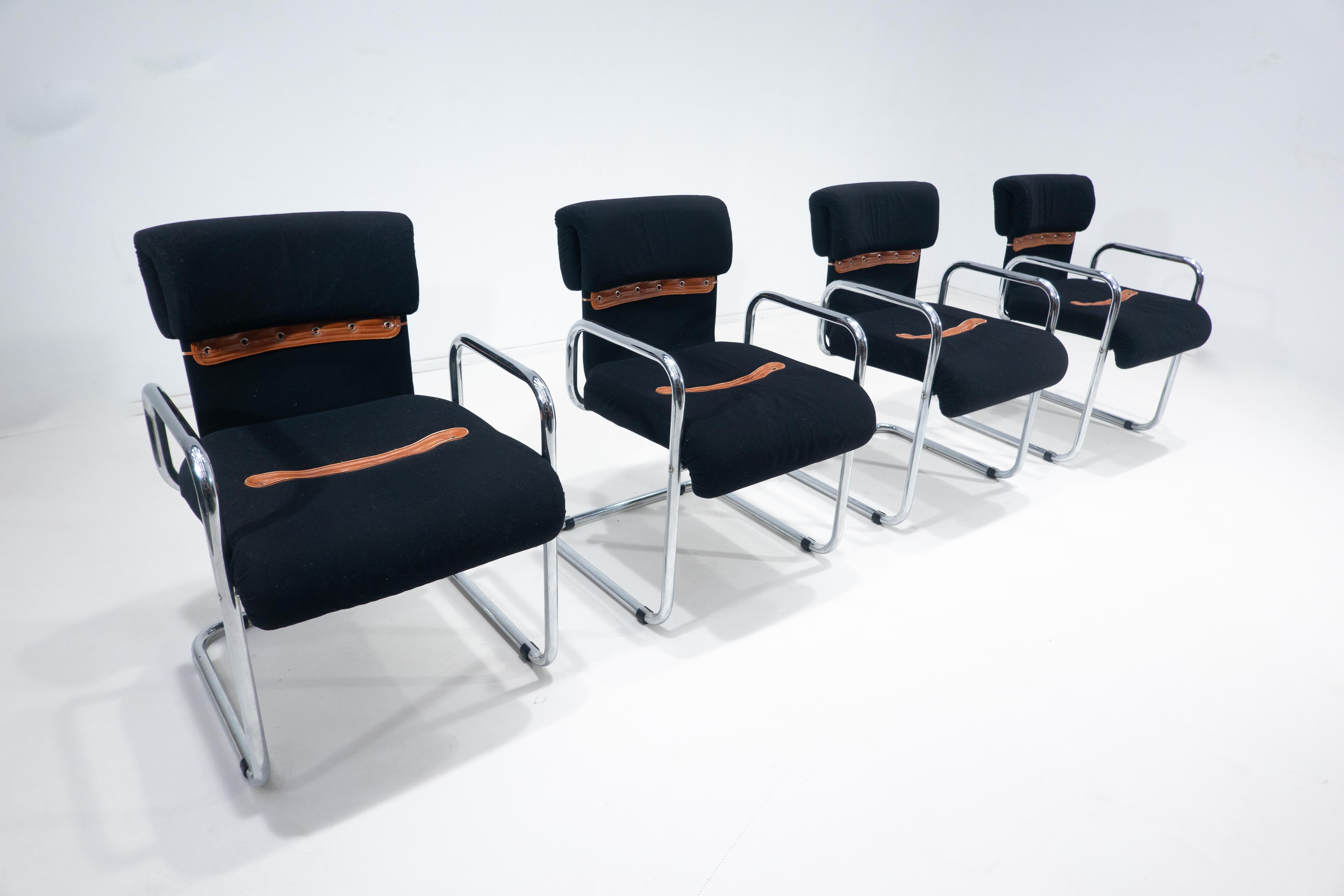 Mid-Century Modern set of 4 armchairs by Guido Faleschini, Italy, 1970s.