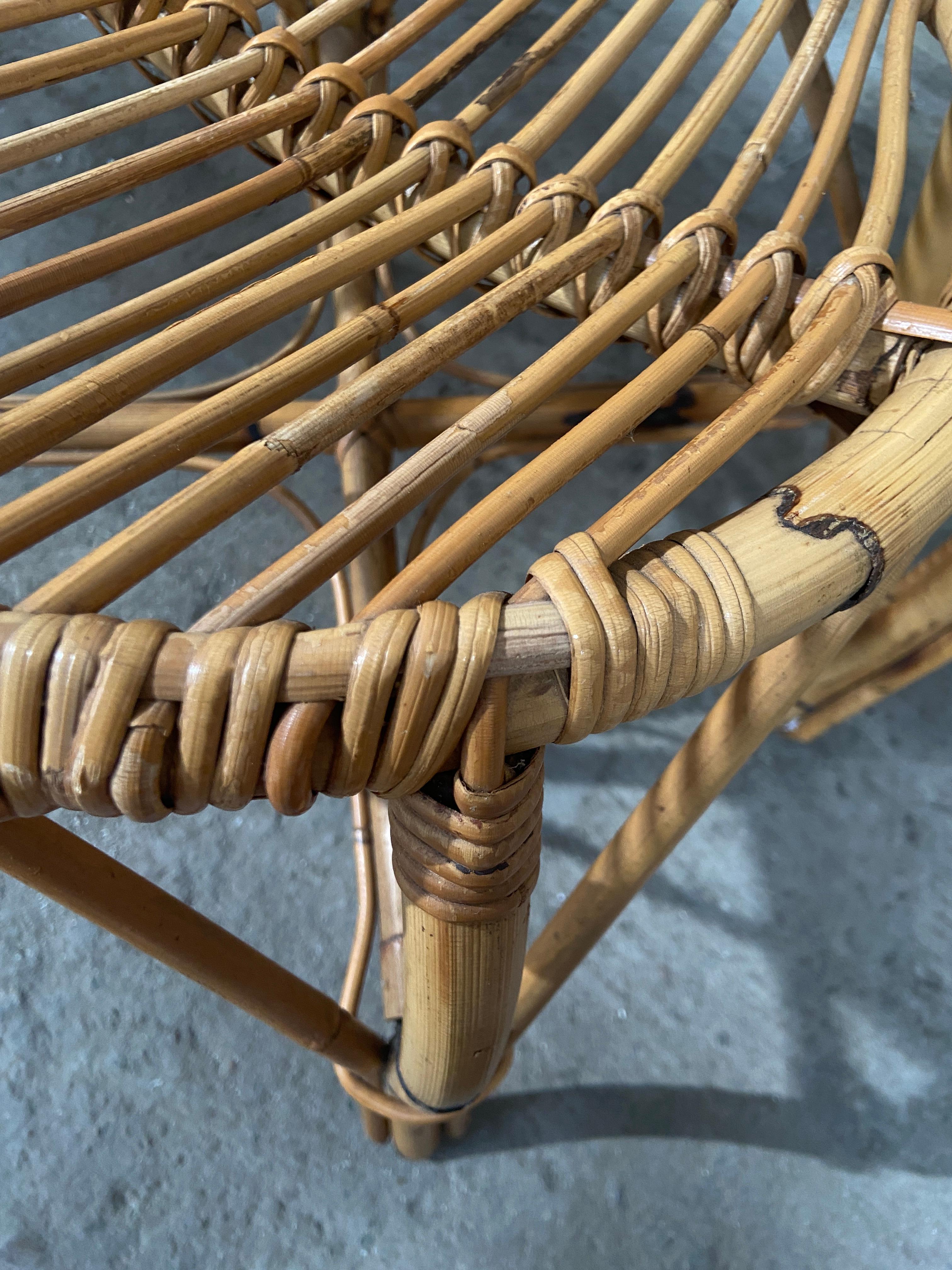 Ensemble de 4 chaises en bambou de style mi-siècle moderne provenant de la Côte d'Azur, années 1970 5