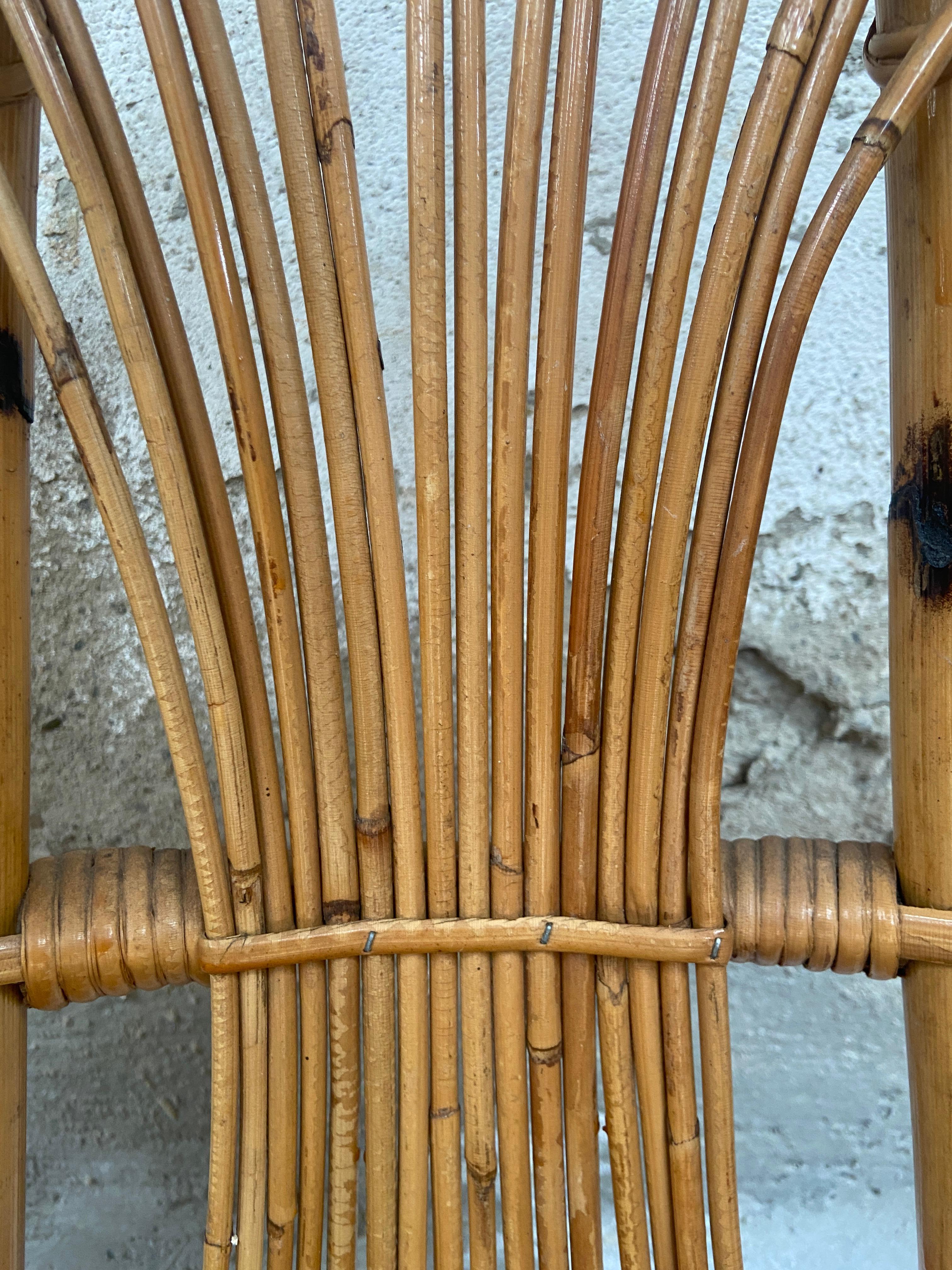 Mid-Century Modern Set of 4 Bamboo Chairs from the French Riviera, 1970s For Sale 11