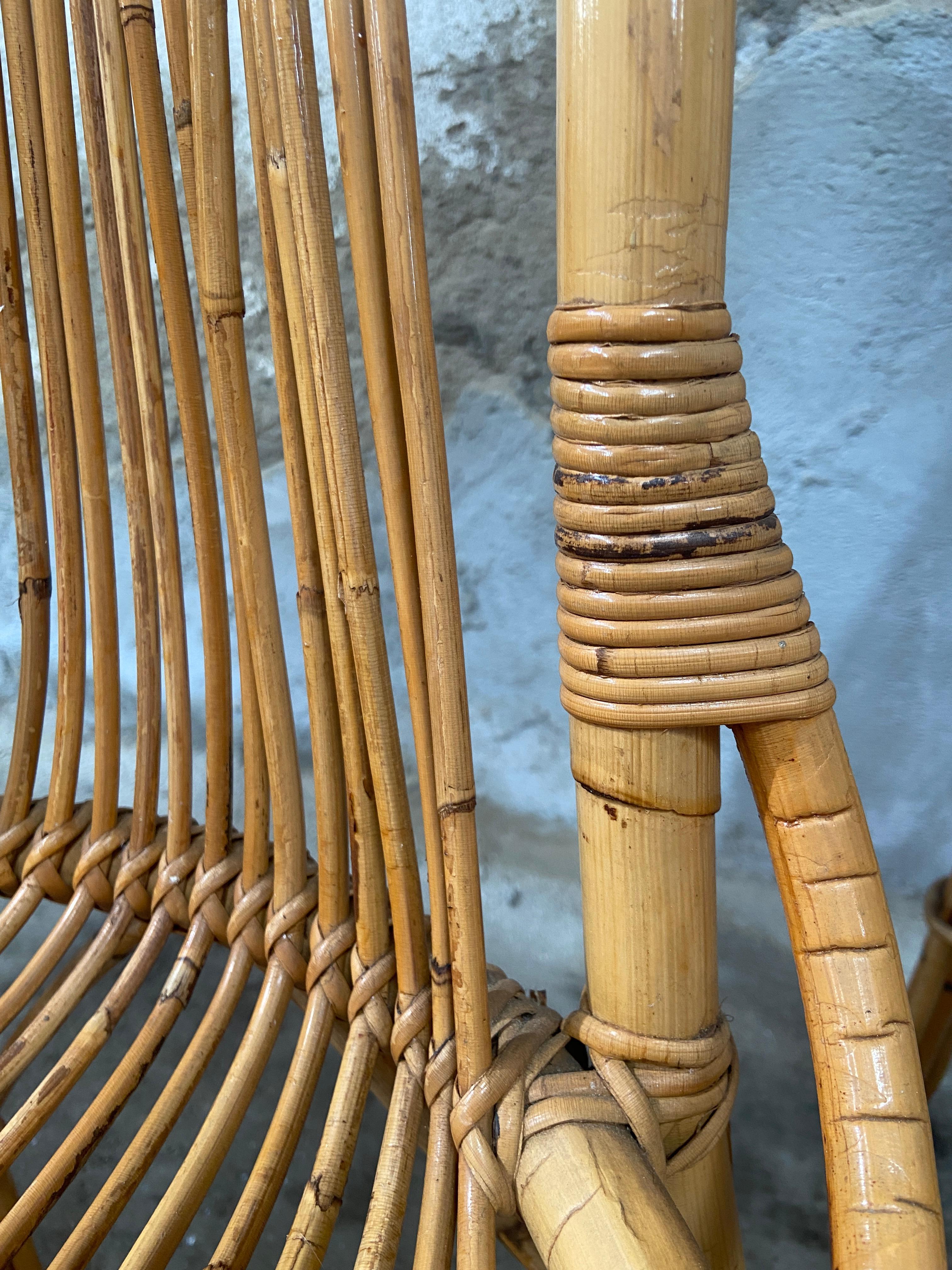 Ensemble de 4 chaises en bambou de style mi-siècle moderne provenant de la Côte d'Azur, années 1970 9
