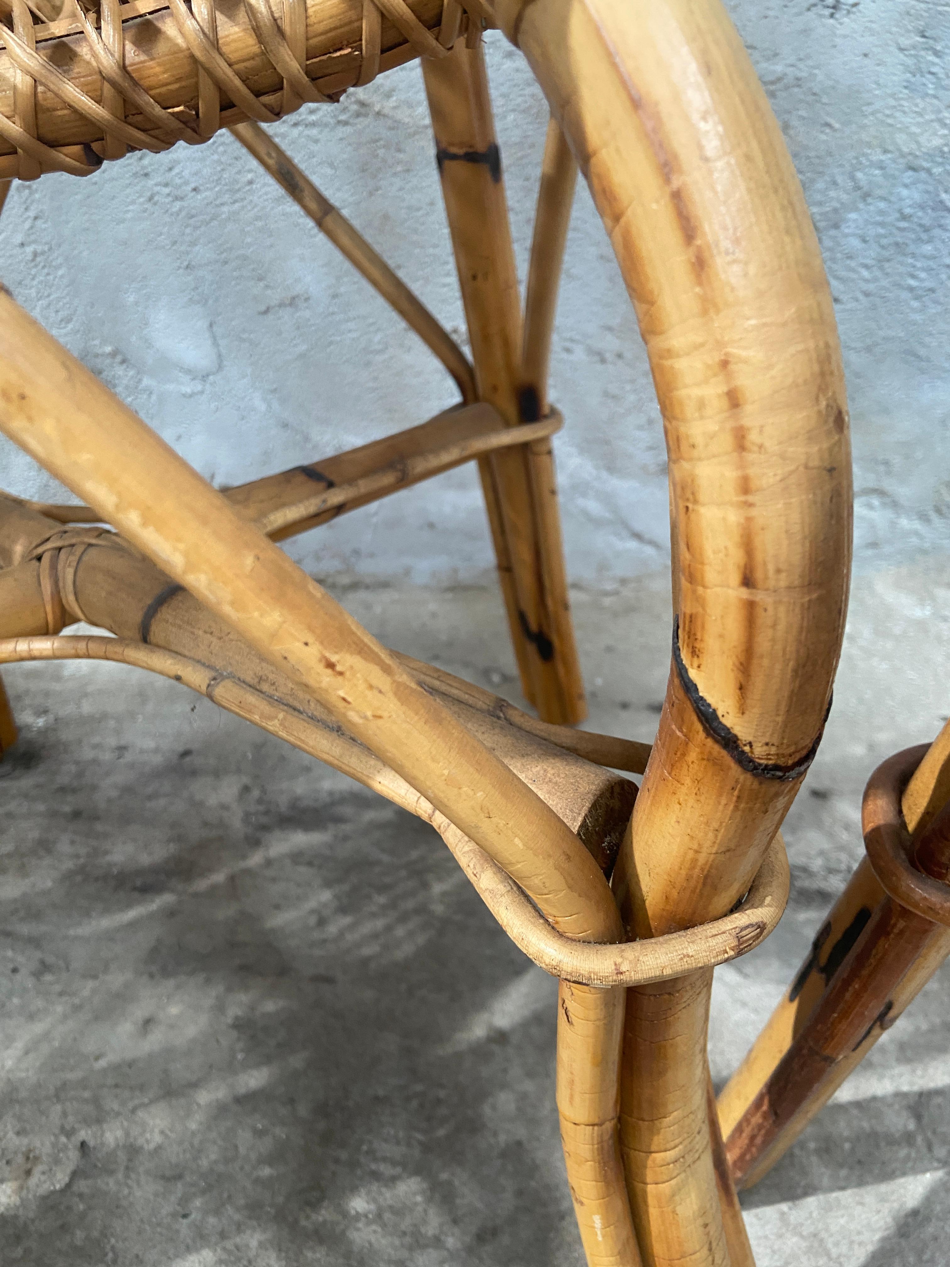 Ensemble de 4 chaises en bambou de style mi-siècle moderne provenant de la Côte d'Azur, années 1970 10