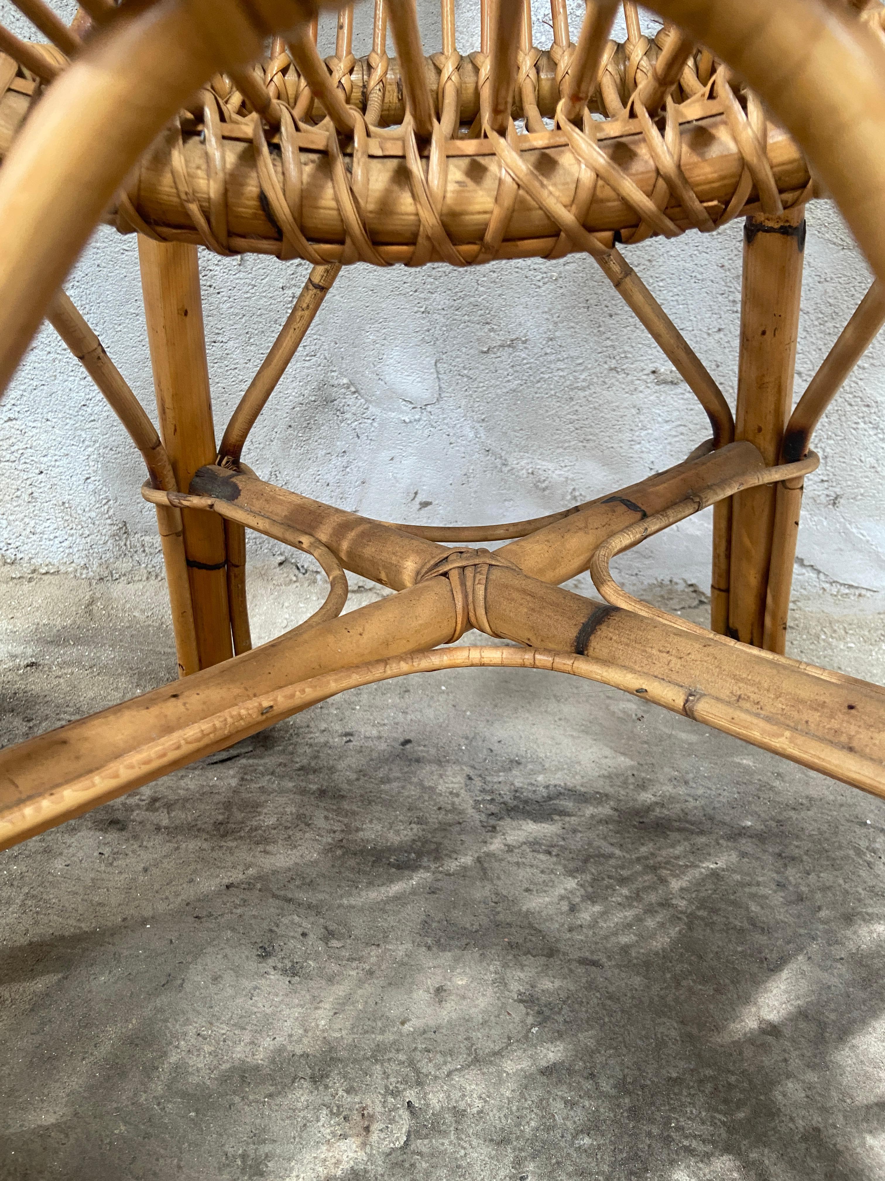 Ensemble de 4 chaises en bambou de style mi-siècle moderne provenant de la Côte d'Azur, années 1970 11