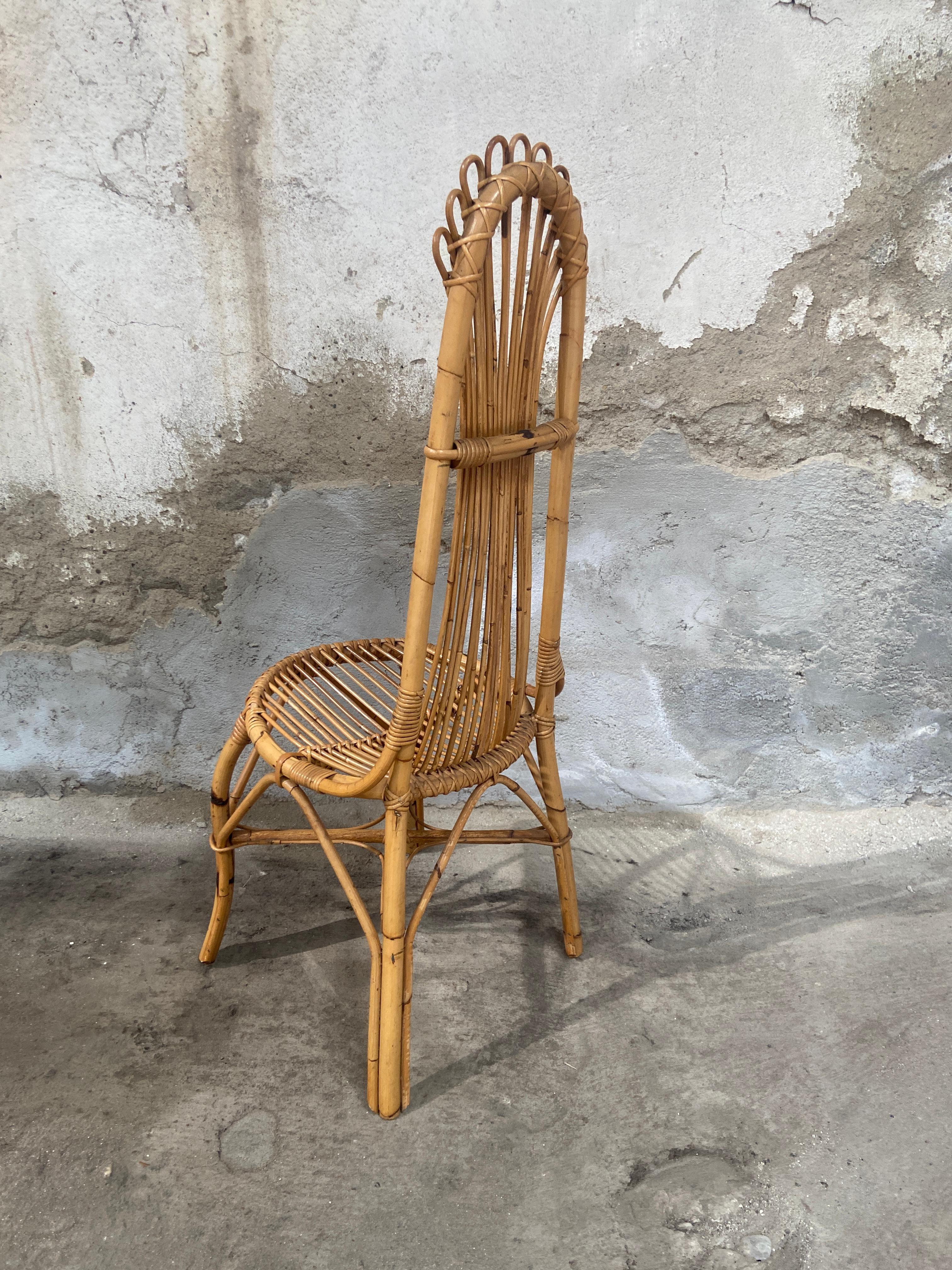 Bambou Ensemble de 4 chaises en bambou de style mi-siècle moderne provenant de la Côte d'Azur, années 1970