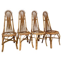 Mid-Century Modern Set of 4 Bamboo Chairs from the French Riviera, 1970s