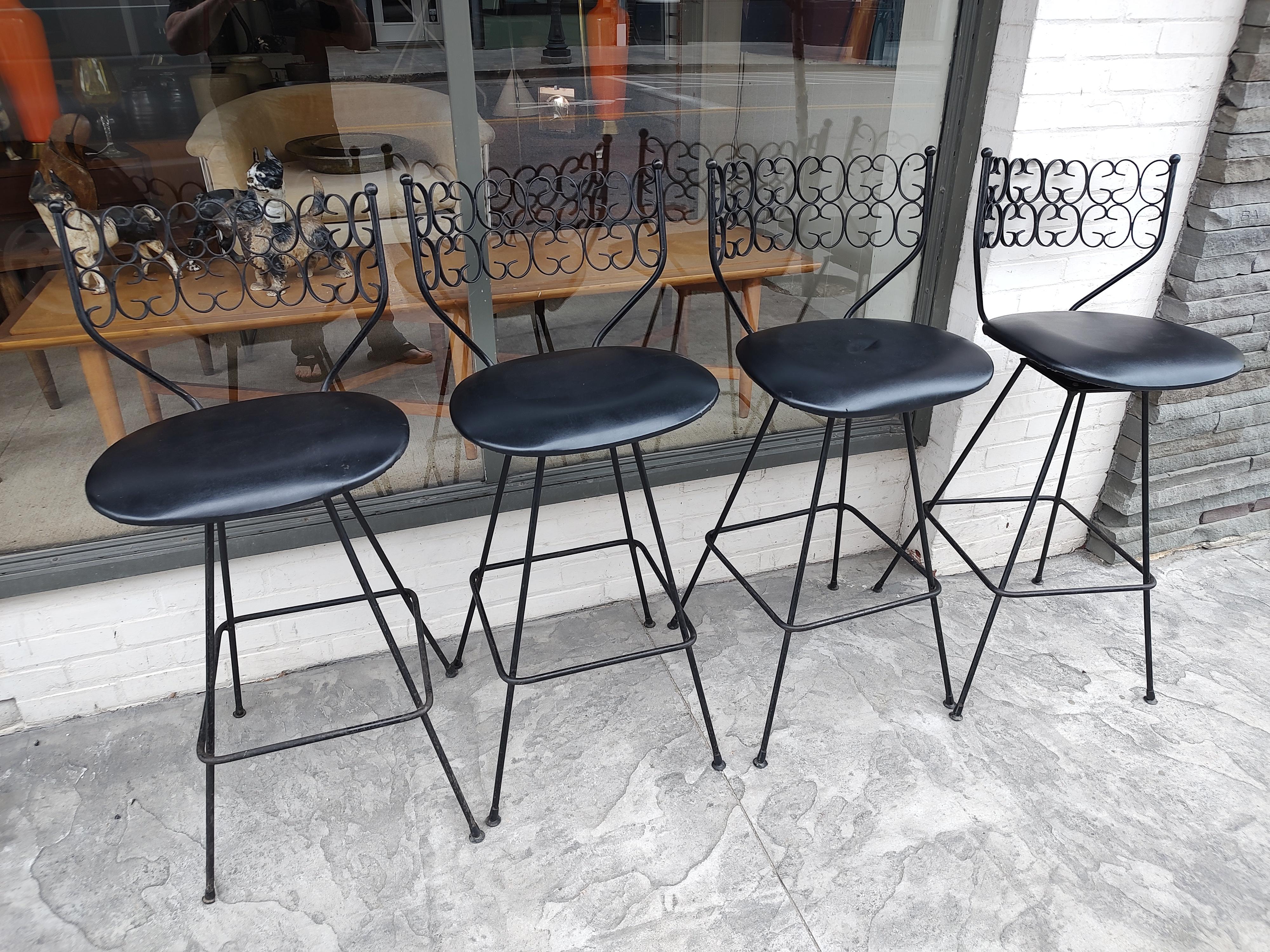 Mid-Century Modern Set of 4 Bar Counter Swiveling Stools by Arthur Umanoff For Sale 4