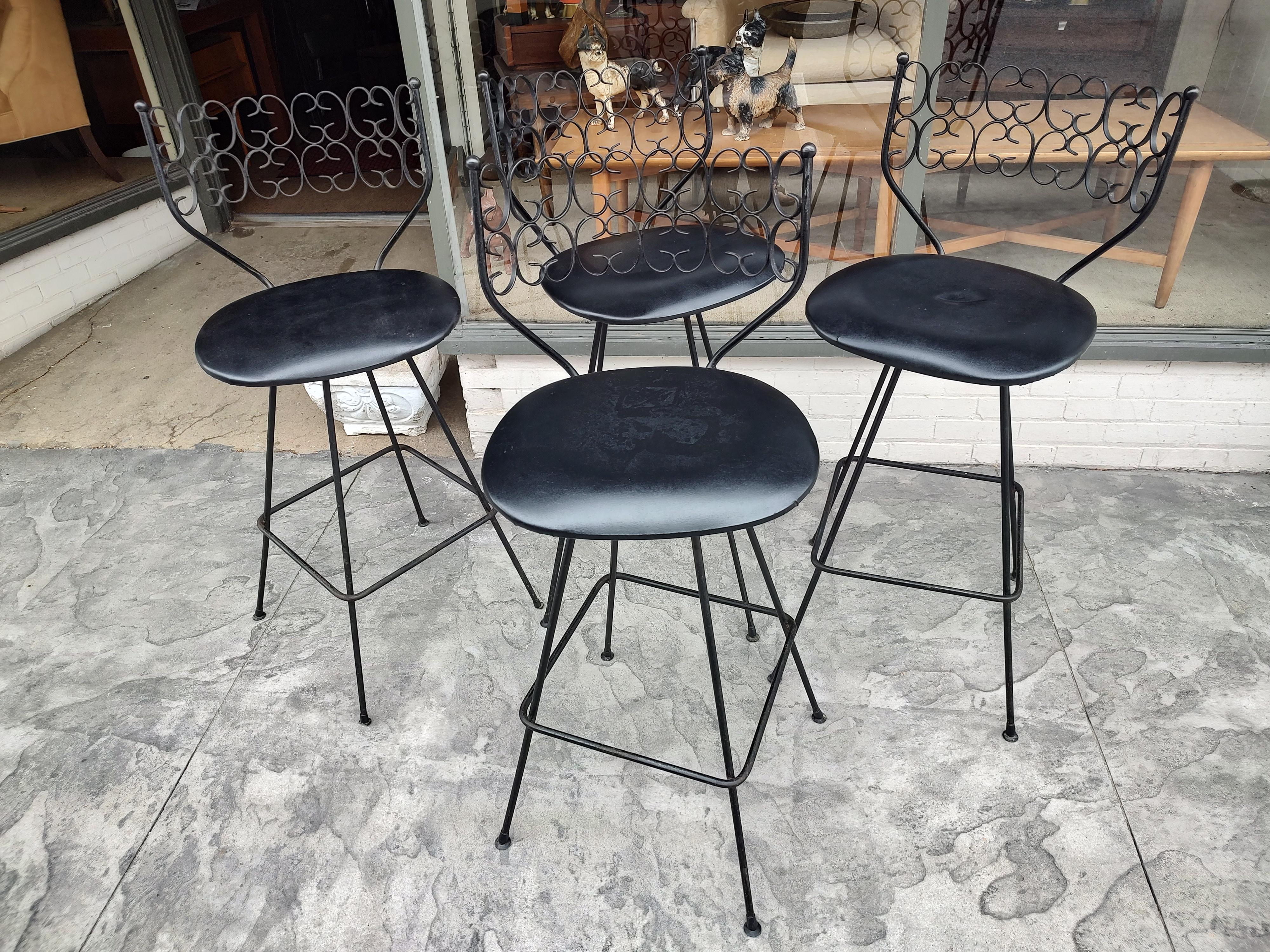 Mid-Century Modern Set of 4 Bar Counter Swiveling Stools by Arthur Umanoff For Sale 2