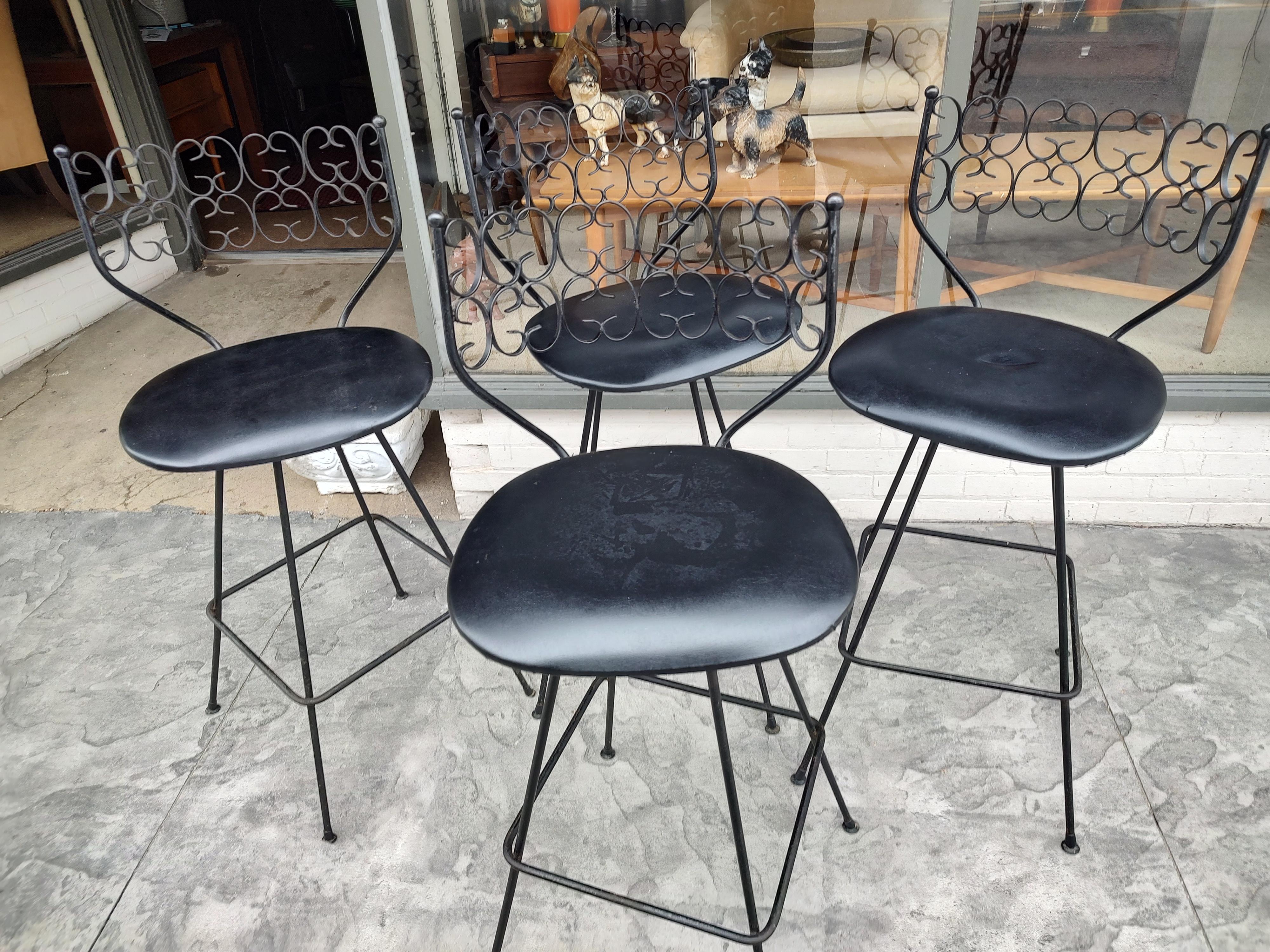 Paint Mid-Century Modern Set of 4 Bar Counter Swiveling Stools by Arthur Umanoff For Sale