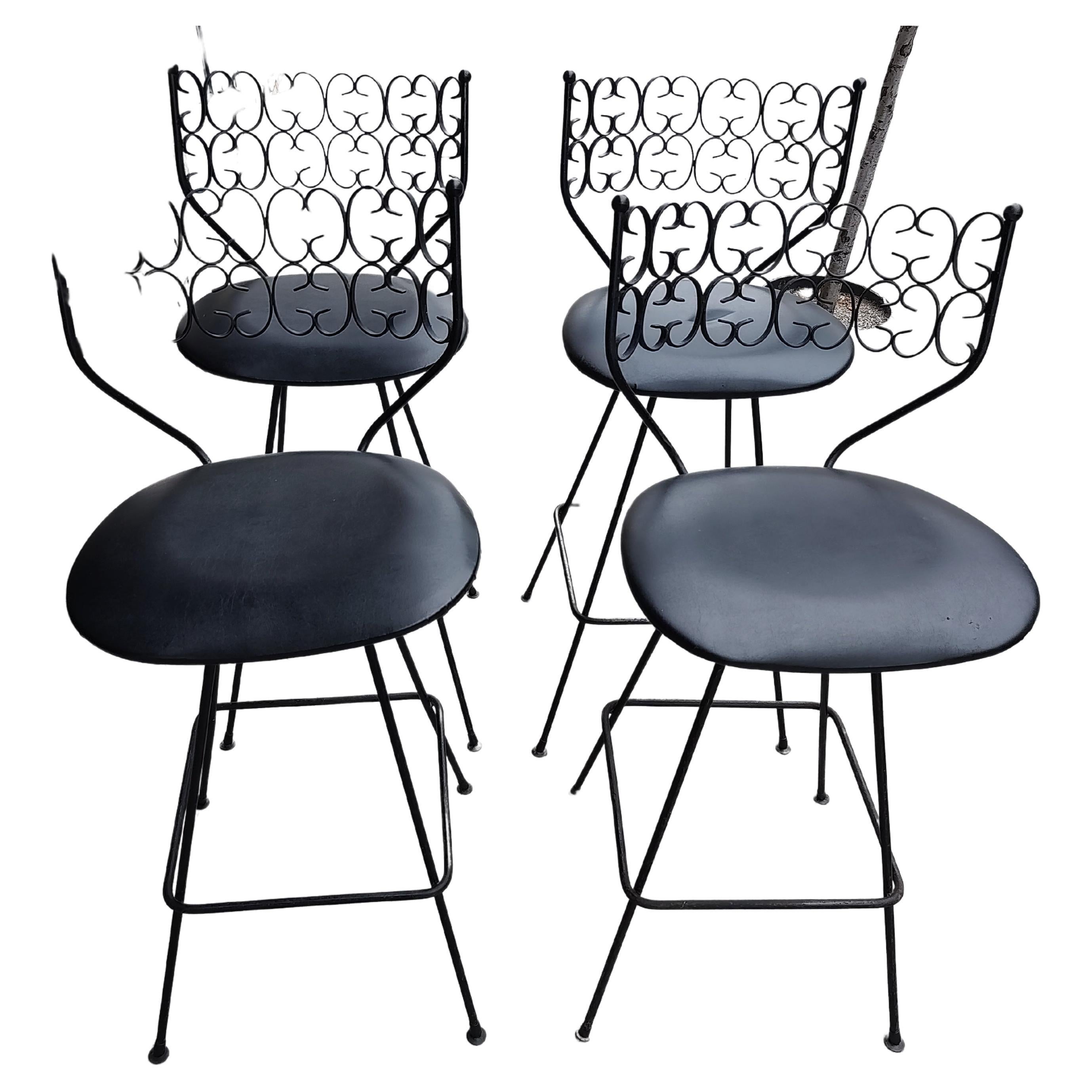 Mid-20th Century Mid-Century Modern Set of 4 Bar Counter Swiveling Stools by Arthur Umanoff For Sale