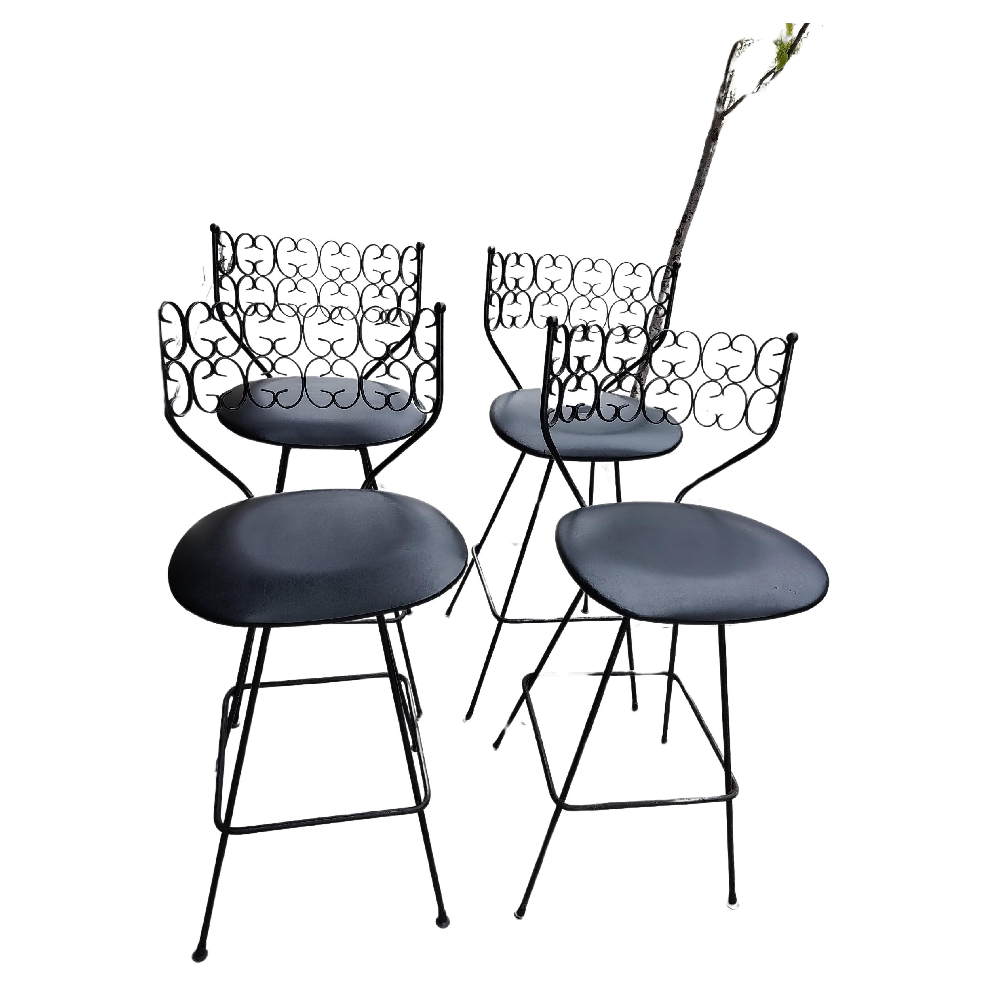 Naugahyde Mid-Century Modern Set of 4 Bar Counter Swiveling Stools by Arthur Umanoff For Sale