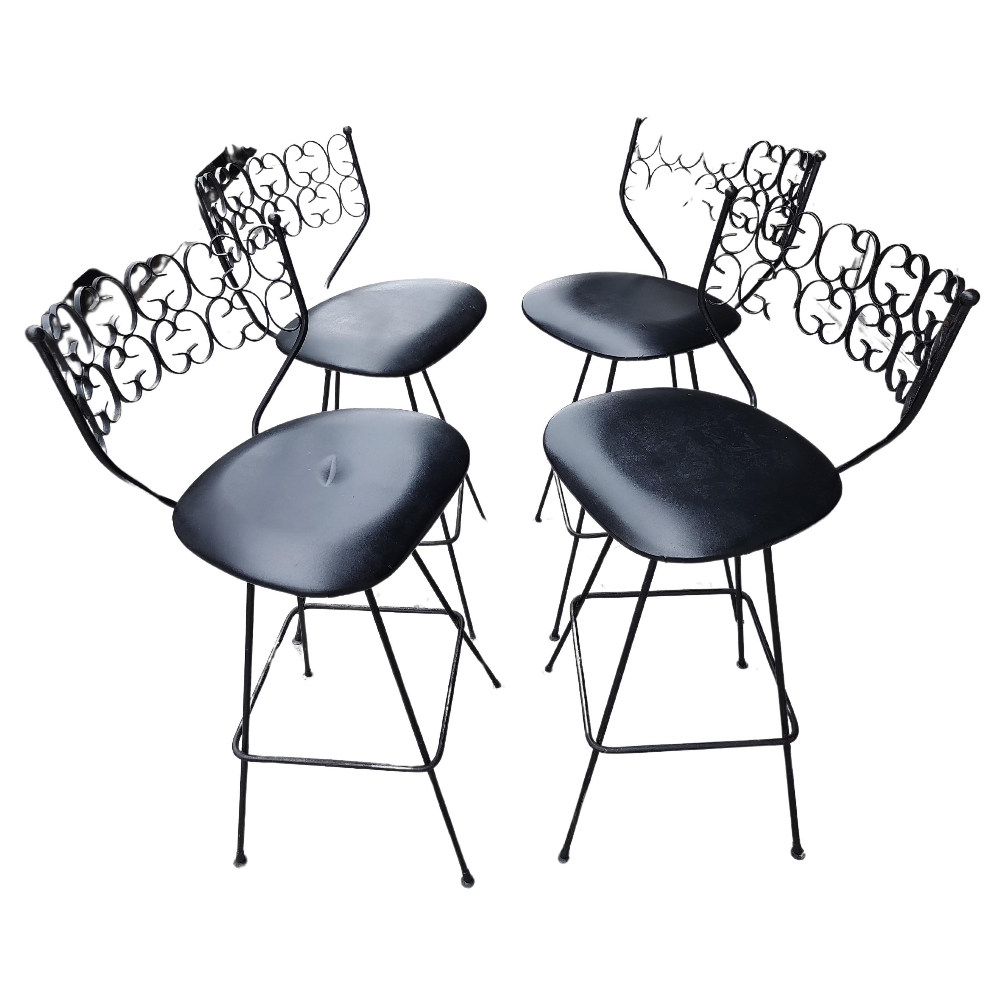 Mid-Century Modern Set of 4 Bar Counter Swiveling Stools by Arthur Umanoff