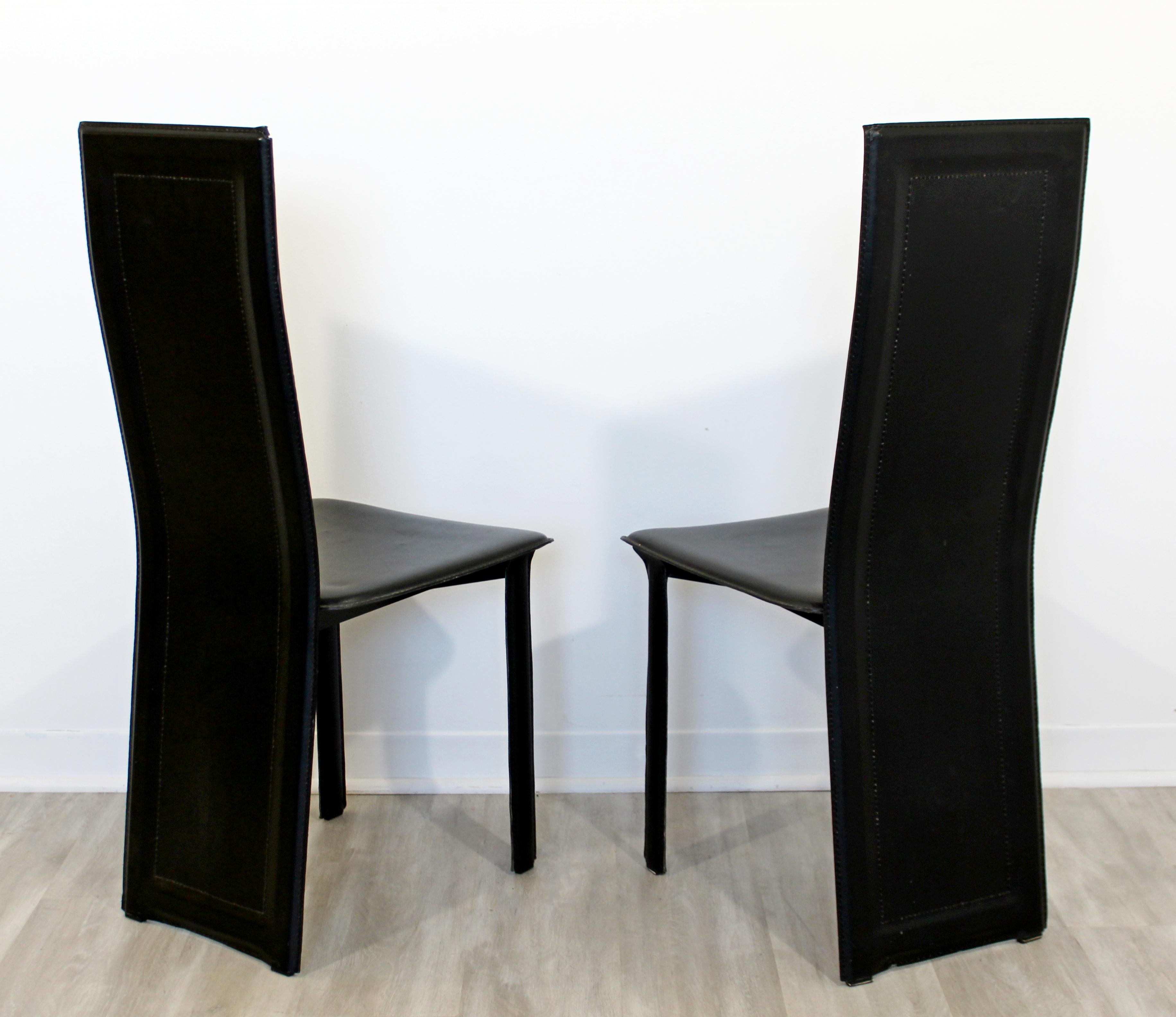 Mid-Century Modern Set of 4 B&B Italia Side Dining Chairs 1970s Black Leather 4