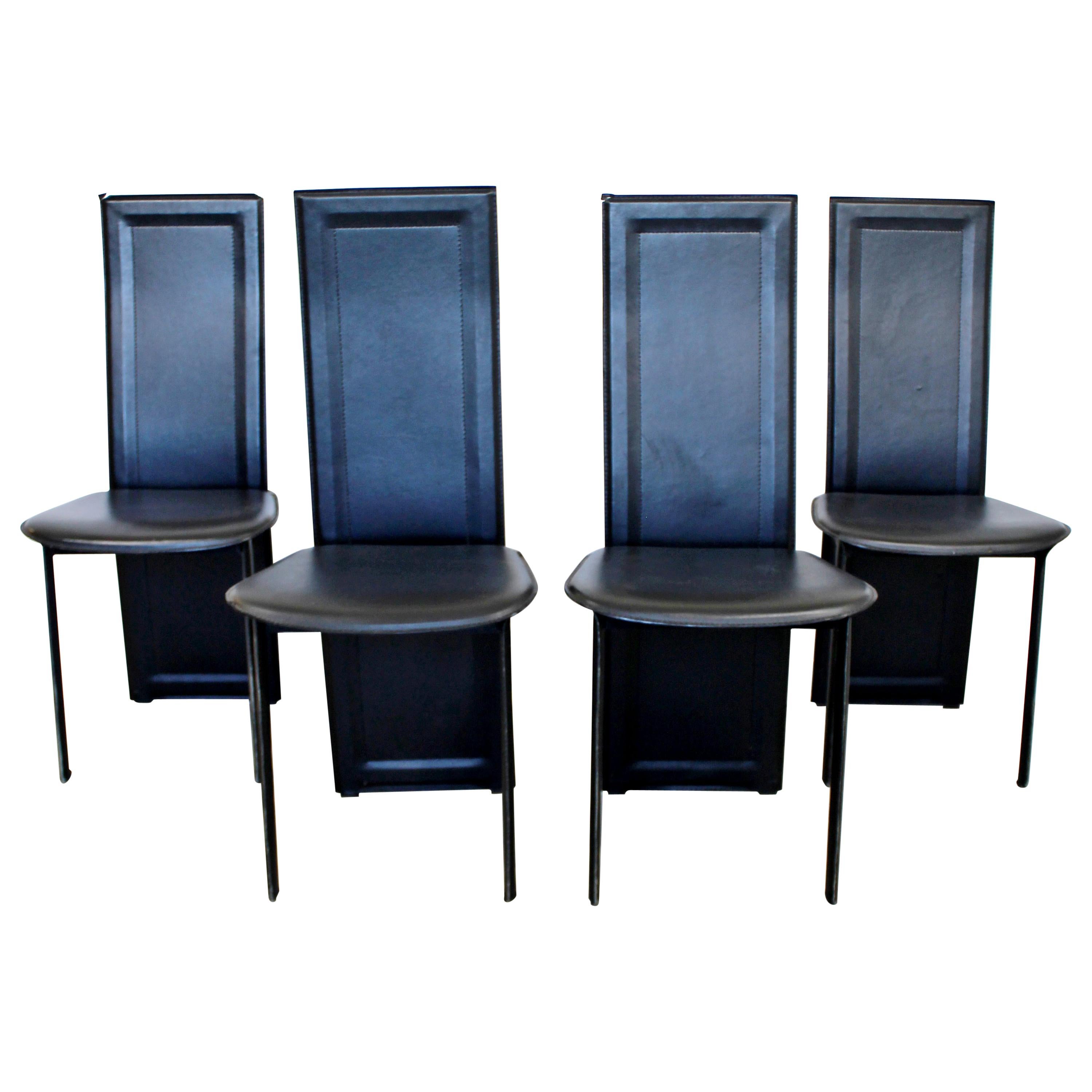 Mid-Century Modern Set of 4 B&B Italia Side Dining Chairs 1970s Black Leather