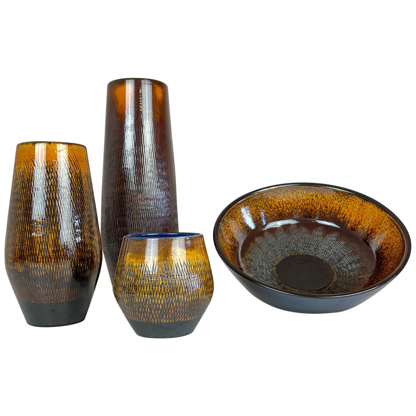Mid-Century Modern Set of 4 Ceramic Vases Upsala-Ekeby "Fiamma" Sweden, 1960s