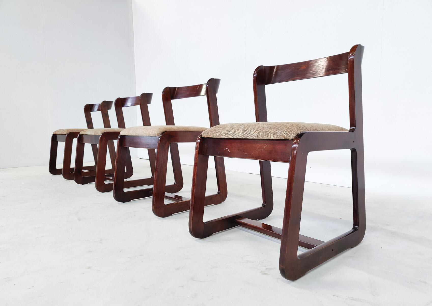Mid-Century Modern set of 4 chairs by Mario Sabot, Italy, 1970s.