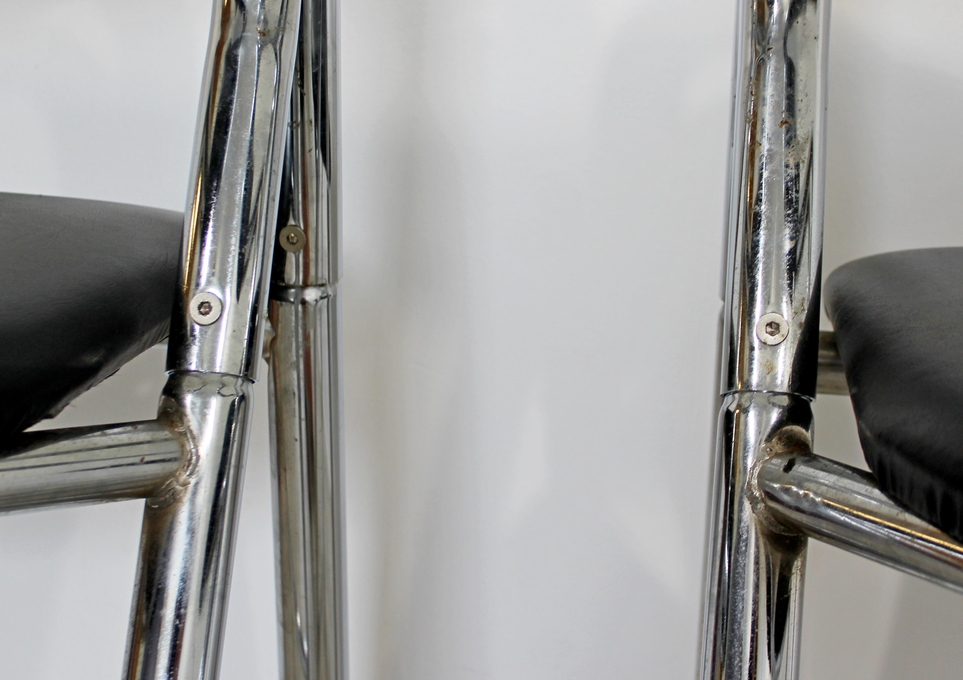 Mid-Century Modern Set of 4 Chrome & Black Leather Bar Stools Industrial, 1970s 4