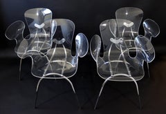 Mid-Century Modern Set of 4 Clear Lucite Acrylic Dining Accent Armchairs, 1970s