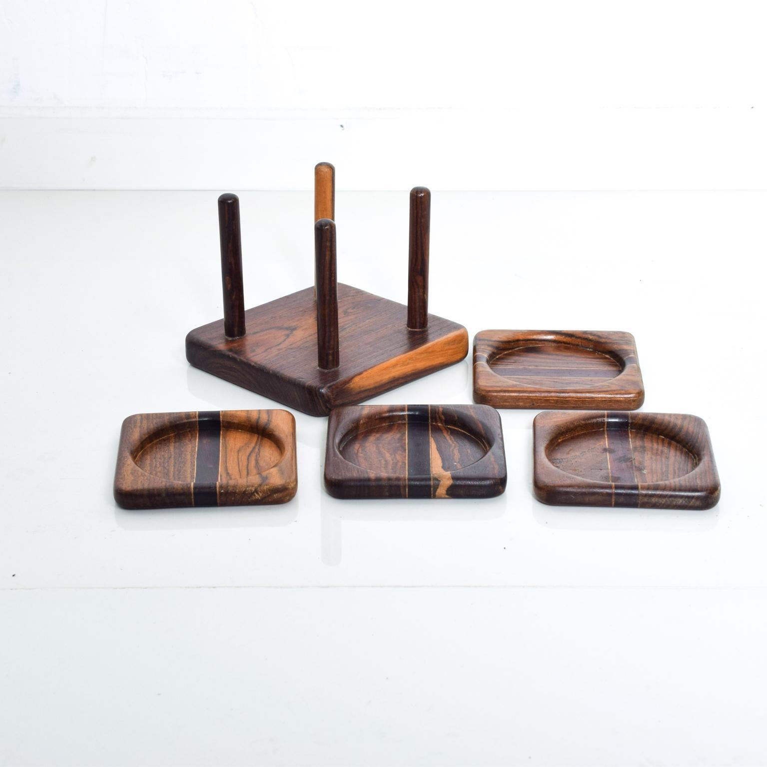 Mid-Century Modern 1960s Mexico Modern Set of 4 Drink Coasters Cocobolo Wood by Don Shoemaker 