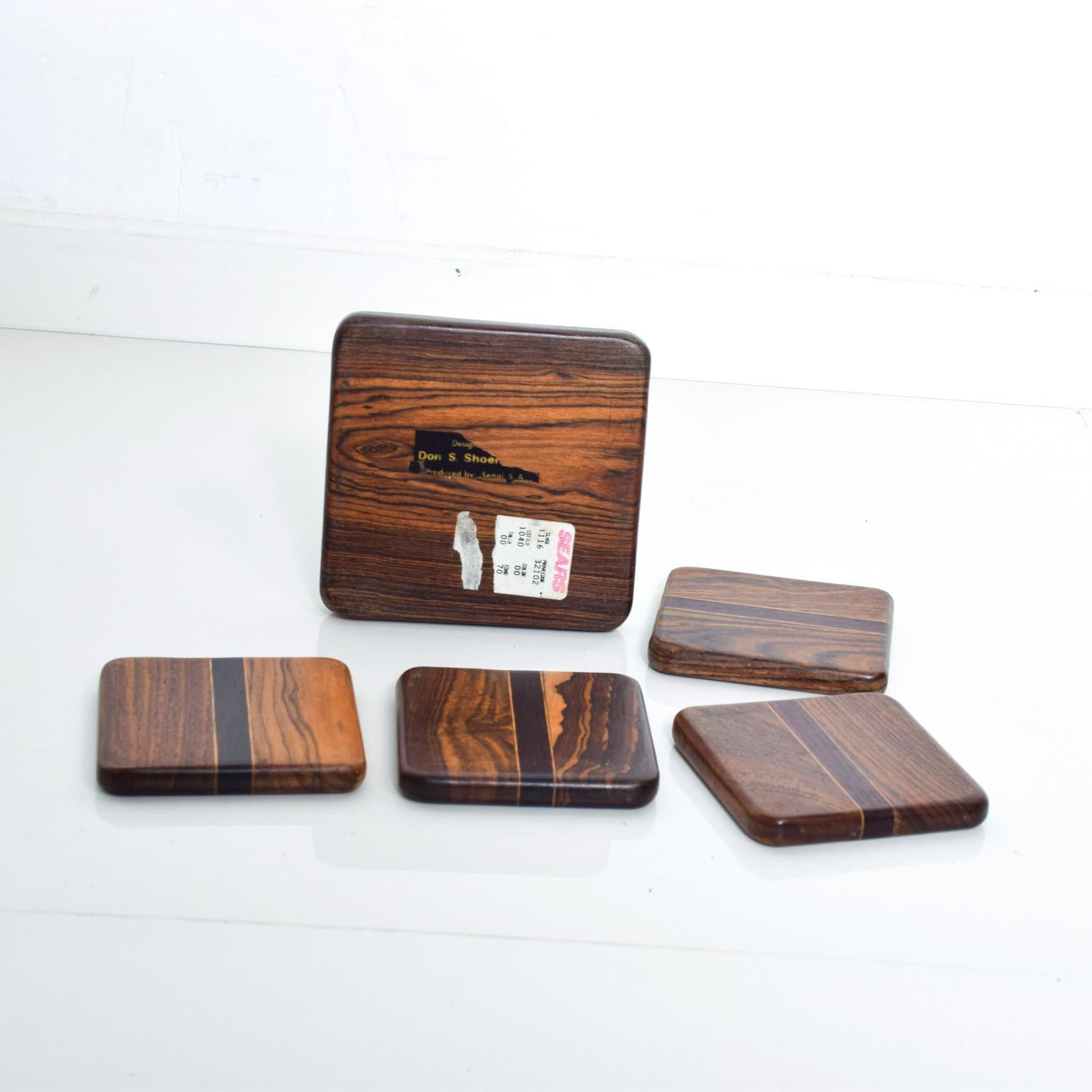 1960s Mexico Modern Set of 4 Drink Coasters Cocobolo Wood by Don Shoemaker  In Good Condition In Chula Vista, CA