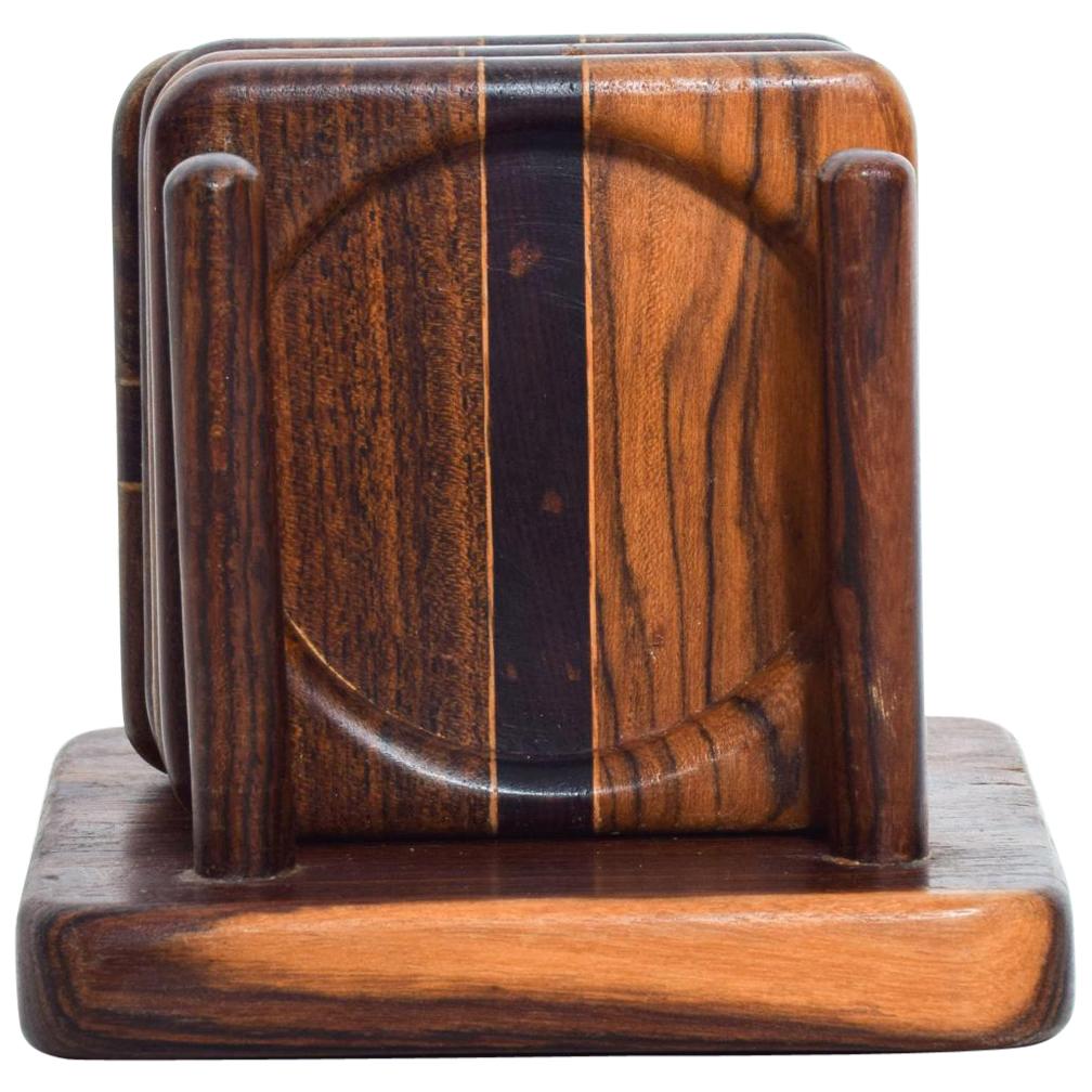 1960s Mexico Modern Set of 4 Drink Coasters Cocobolo Wood by Don Shoemaker 