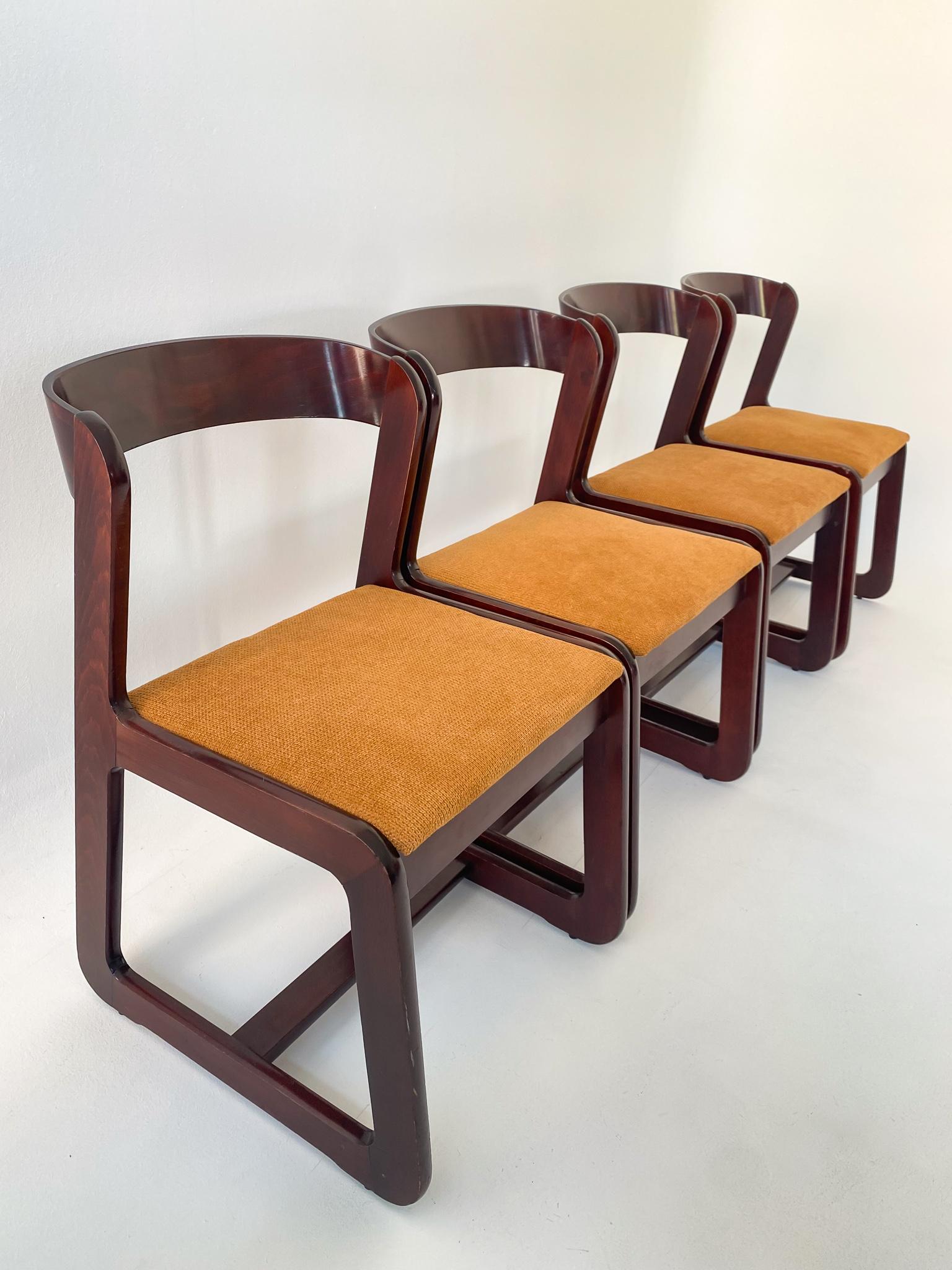 Mid-Century Modern Set of 4 Dining Chairs by Willy Rizzo for Mario Sabot 1970s 1