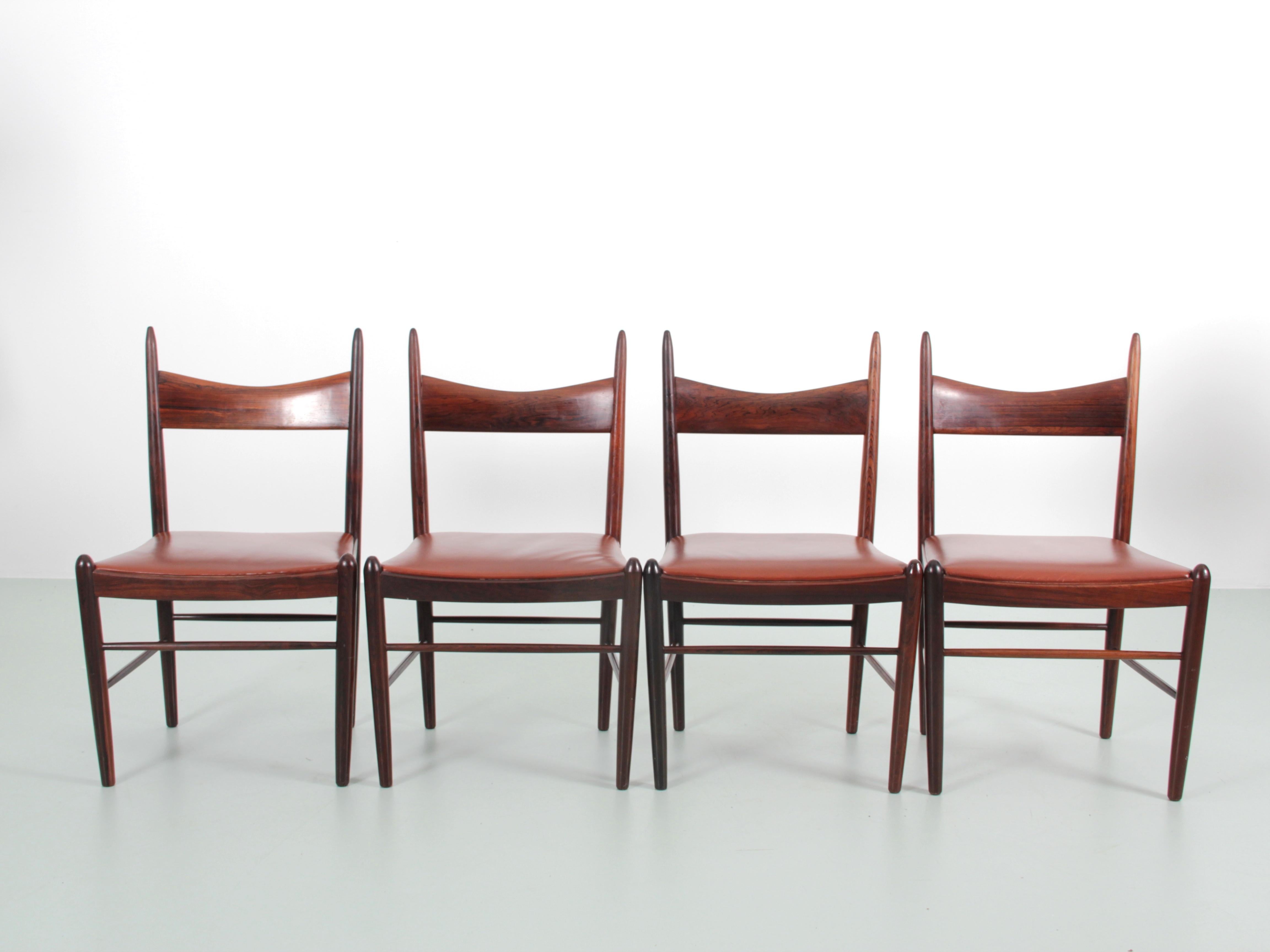 Mid-Century Modern Set of 4 Dining Chairs in Rosewood by H. Vestervig Erik For Sale 14