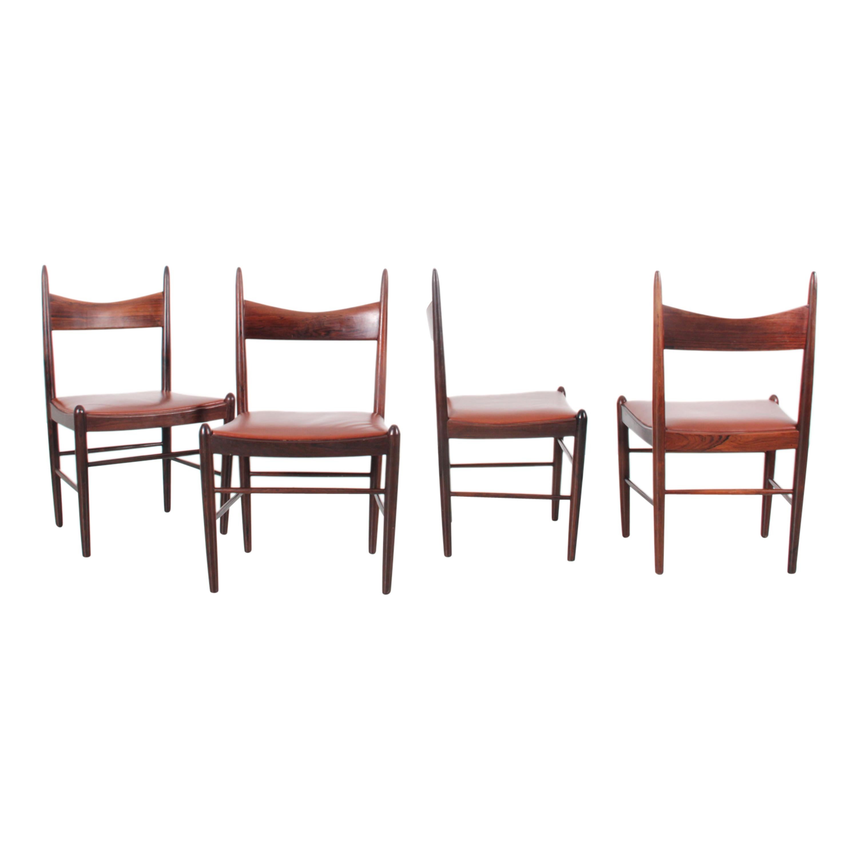 Ensemble de 4 chaises de salle à manger en bois de rose, de style moderne du milieu du siècle dernier, par H. Vestervig Erik