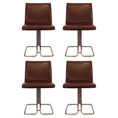 Mid-Century Modern Set of 4 Gastone Rinaldi Italian Chrome Leather Side Chairs