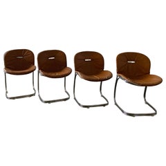 Mid-Century Modern Set of 4 Gastone Rinaldi Leather 'Sabrina' Chairs, 1970s